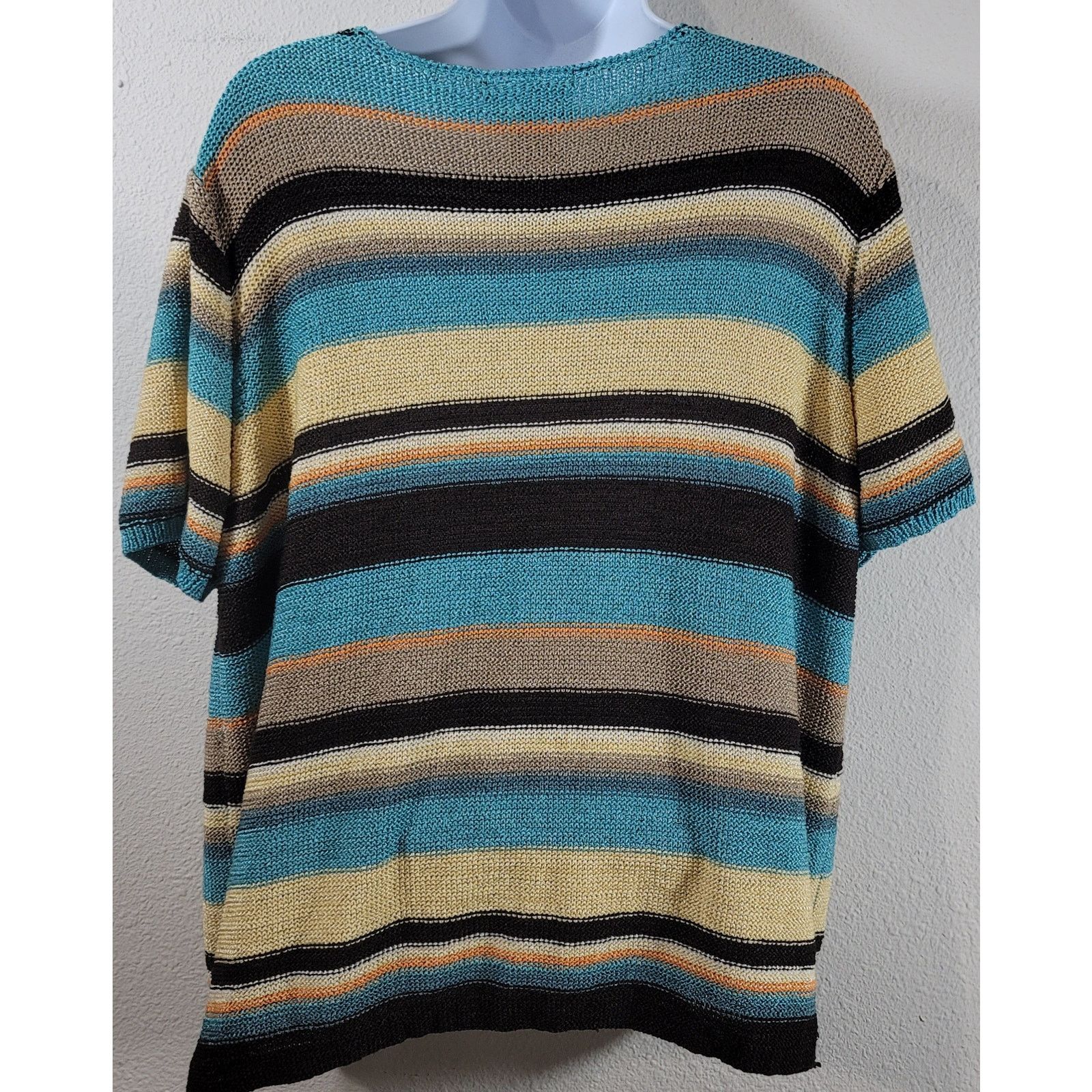 Other JM Woman Teal Multicolored Striped Crew Neck Top 2X Soft Size XXL / US 16-18 / IT 52-54 - 3 Thumbnail