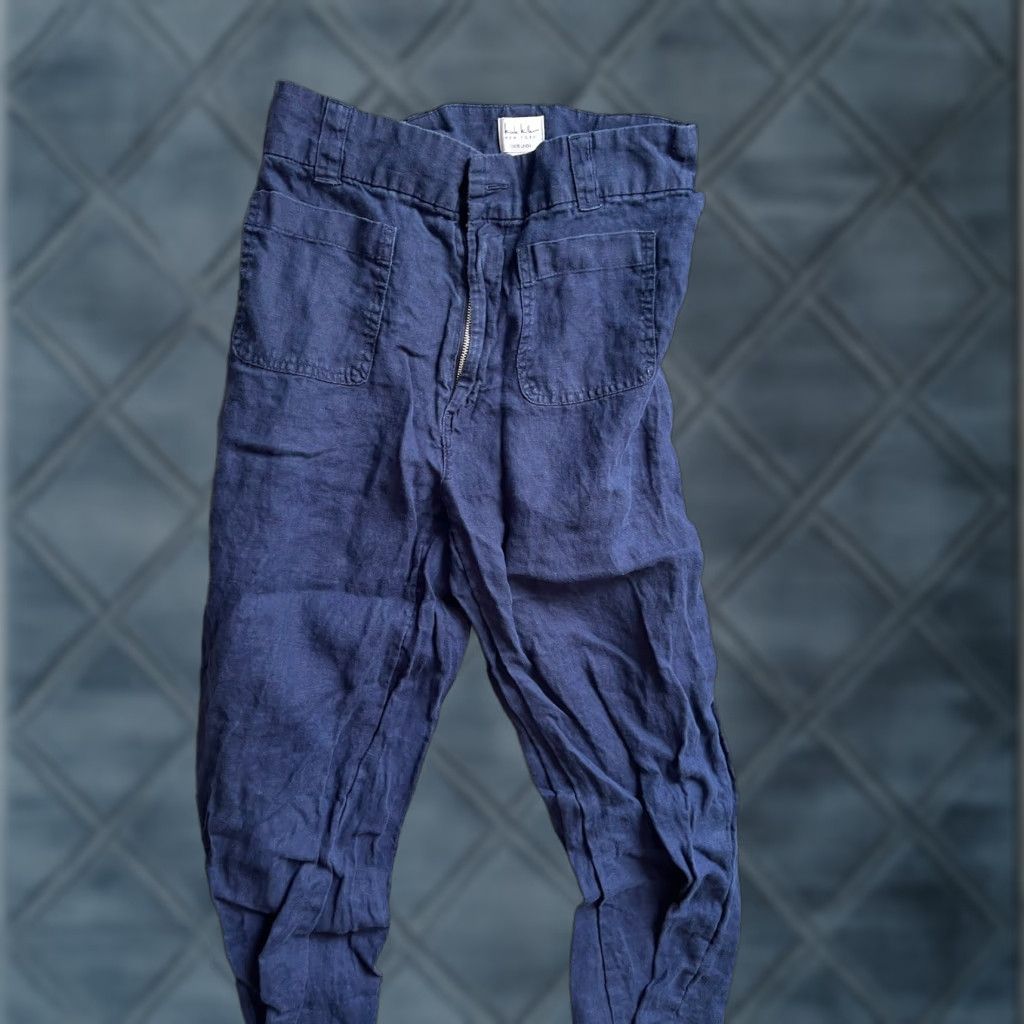 Nicole Miller Nicole Miller Linen Pants Womens 6 Navy Blue Straight Leg Beach Lagenlook Size 28" / US 6 / IT 42 - 1 Thumbnail