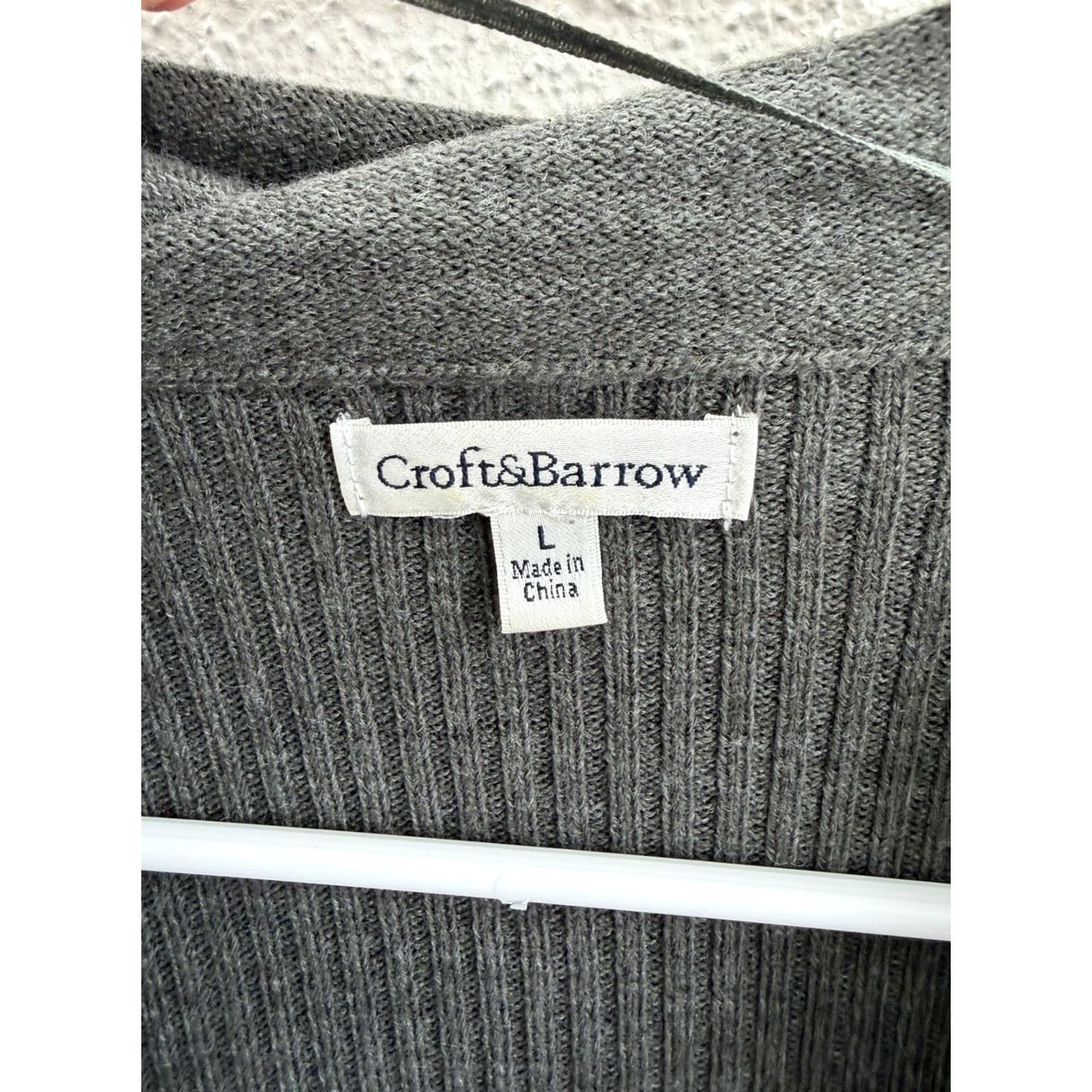 Barrow Croft and Barrow Womens Cardi Size Large Gray Bottom Striped Ribbed Open Front Cardigan Knit Sweater All Seasons Regular Size 36" / US 14 / IT 50 - 3 Thumbnail