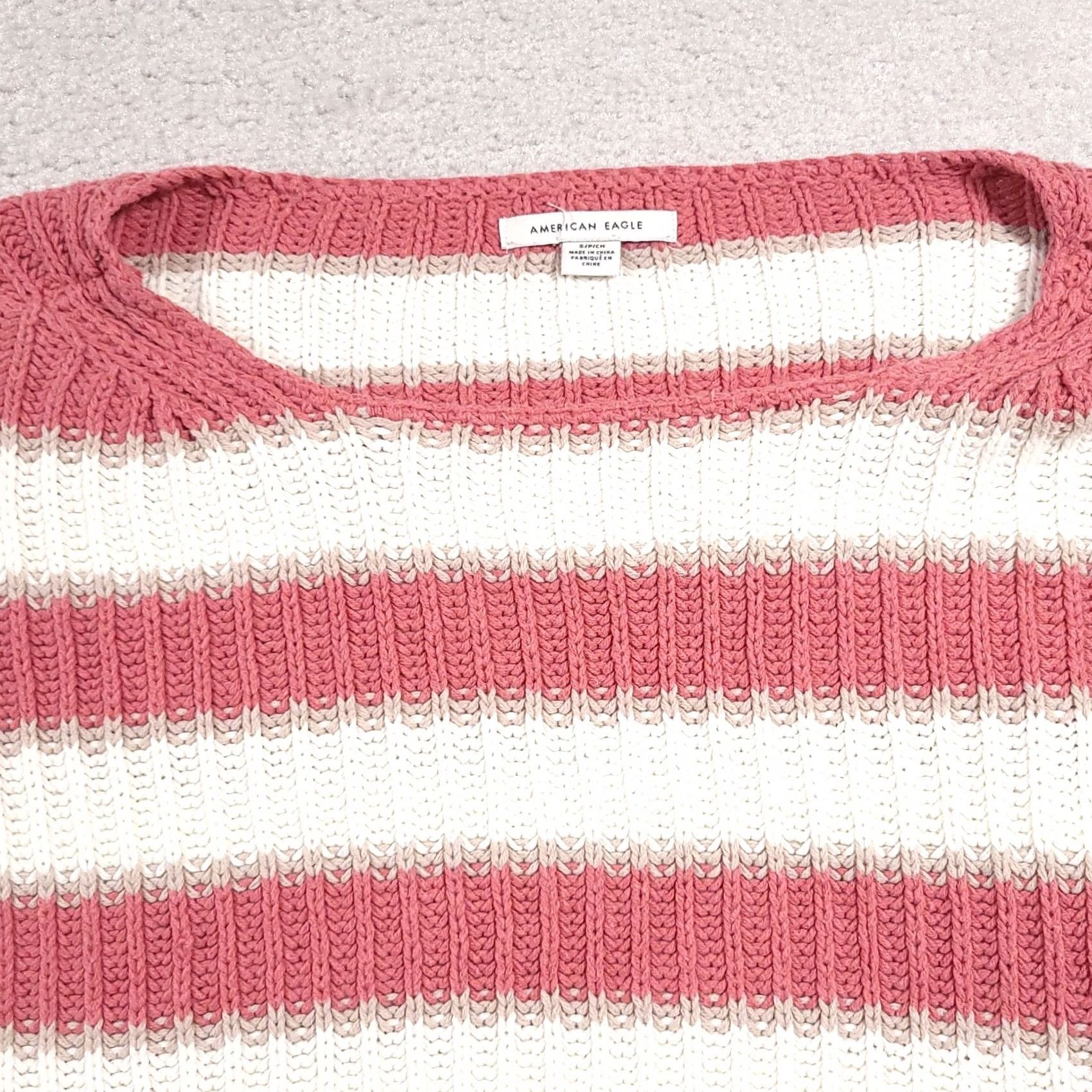 American Eagle Outfitters VINTAGE American Eagle Sweater Women’s S Cropped Oversized Pink Striped AEO Knit L/S Size S / US 4 / IT 40 - 3 Thumbnail