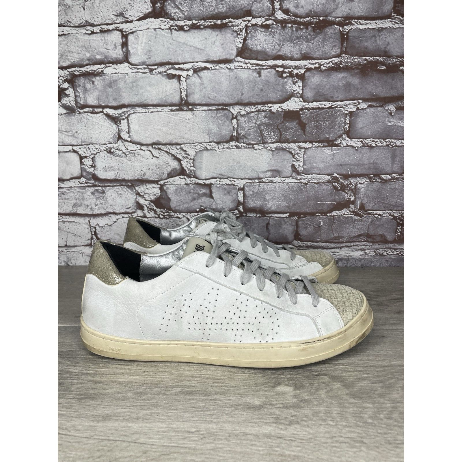 P448 P448 John Kale Bia White Leather Grey Lace Up Casual Sneaker Size US 11 / IT 41 - 3 Thumbnail