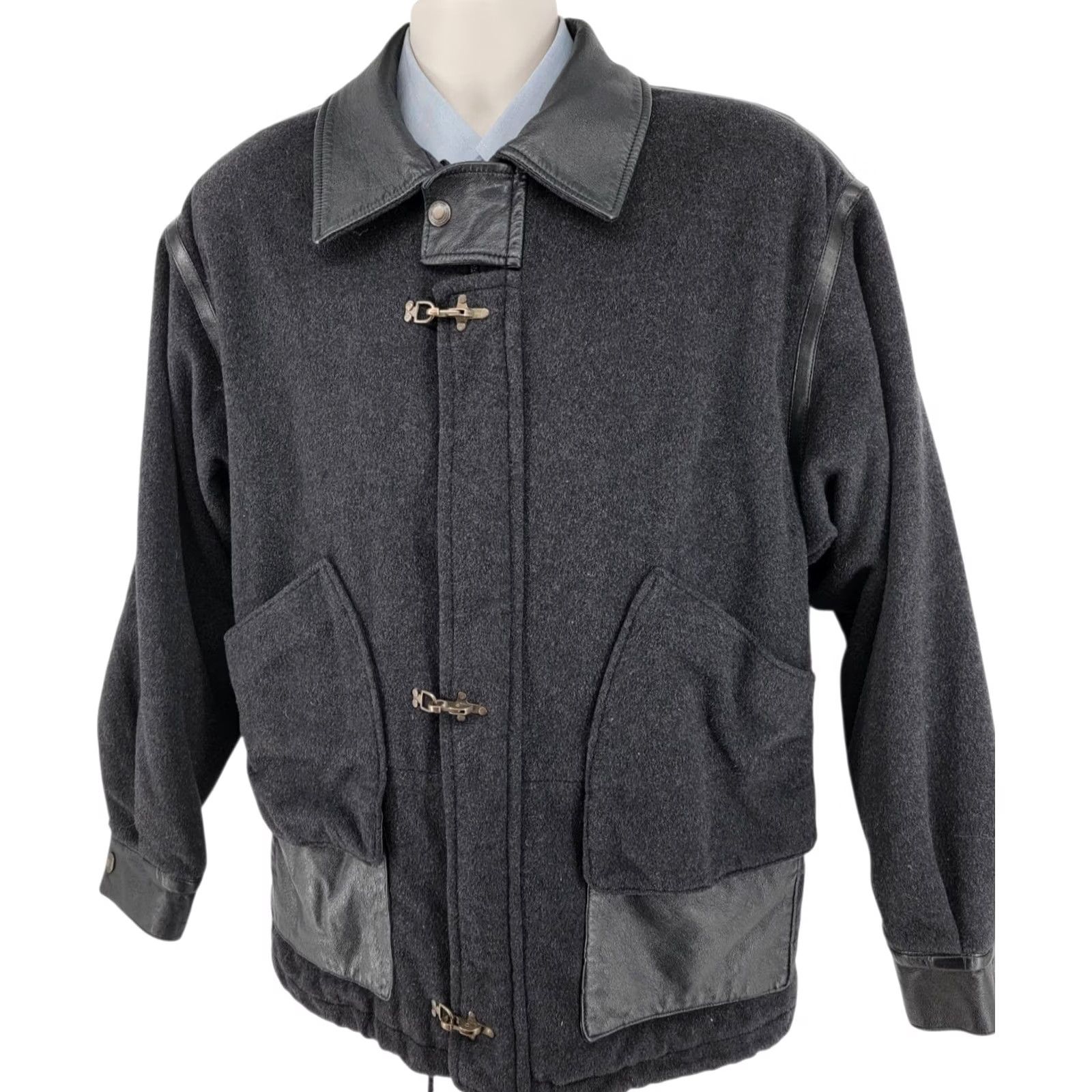 Vintage VINTAGE Jeno de Paris Coat Mens M Gray Wool Cashmere Leather Trim Bomber Jacket 90s Designer Canada Size US M / EU 48-50 / 2 - 4 Thumbnail