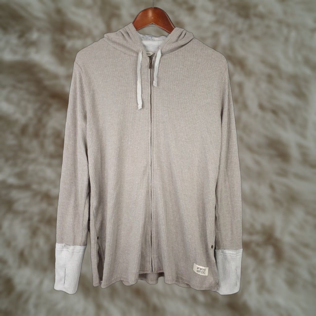 Frye Frye Co Full Zip Waffle Knit Hoodie Thumb Holes Fits Medium Gray Lightweight Size M / US 6-8 / IT 42-44 - 1 Thumbnail