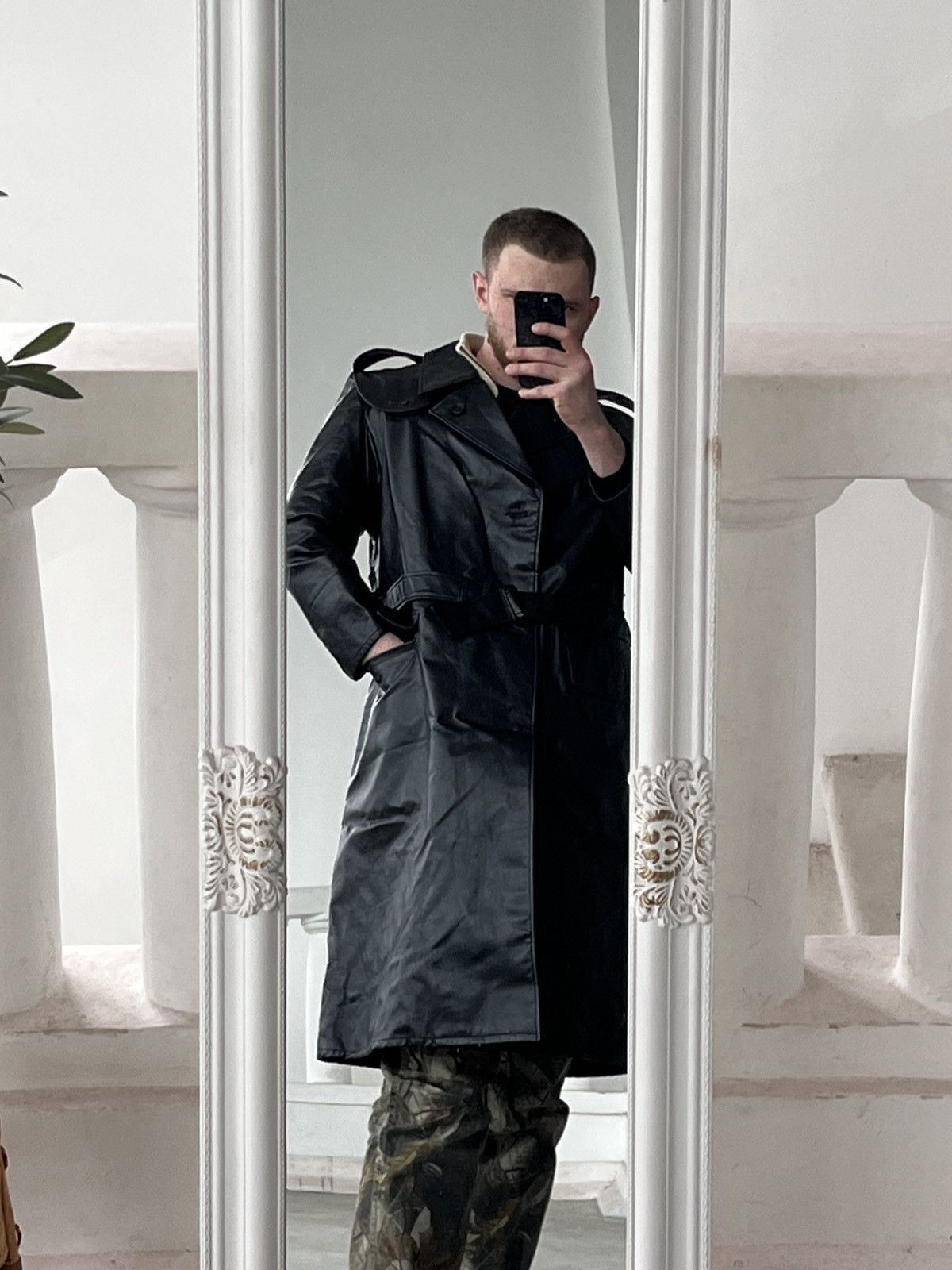 Genuine Leather Vintage Black Faux Leather Trench Coat Gothic Military Style Size US L / EU 52-54 / 3 - 2 Thumbnail