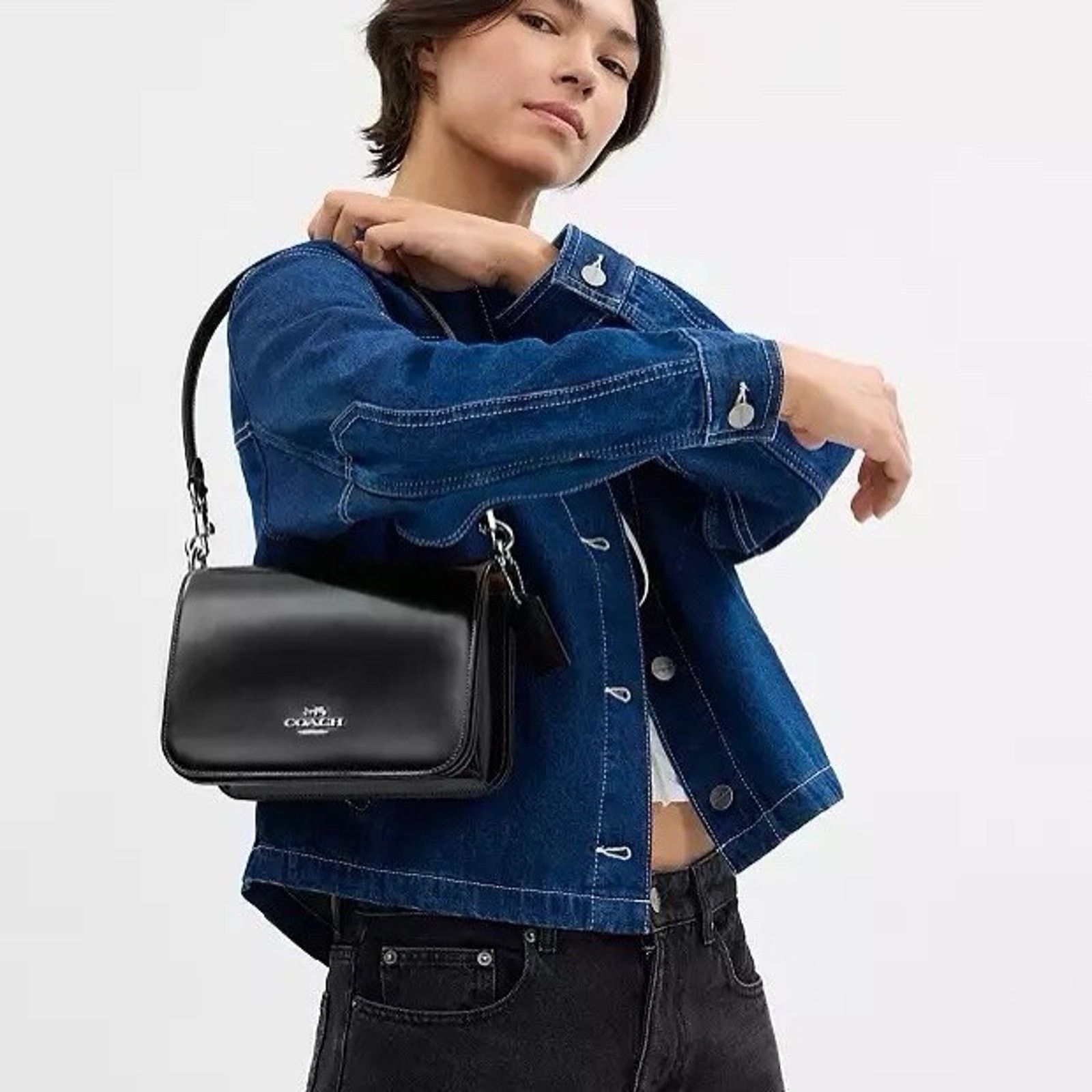 Coach NWT Coach CY657 Spazzolato Leather Quinn Bag Black Size ONE SIZE - 11 Thumbnail