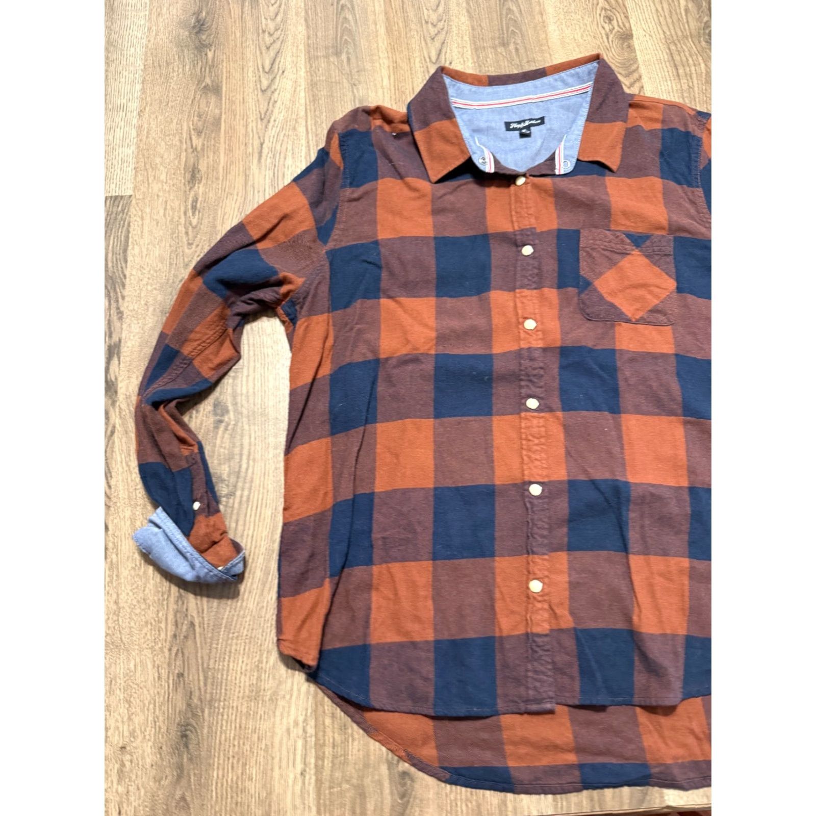 Flag & Anthem Flag & Anthem Shirt XL Men's Blue Orange Plaid Long Sleeve Button-Up Size XL / US 12-14 / IT 48-50 - 3 Thumbnail