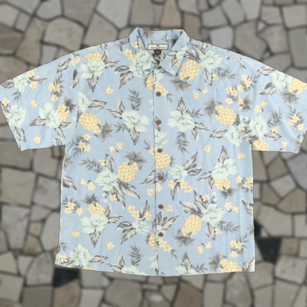 Tommy Bahama Tommy Bahama Pineapple Camp Silk All Over Print Button Up Shirt Blue Men's XL Size US XL / EU 56 / 4 - 1 Thumbnail