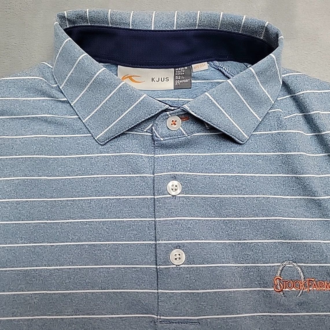 KJUS VINTAGE KJUS Polo Shirt Mens LT Blue Striped Performance Stretch UPF 50 Golf Outdoors Shirt Size US L / EU 52-54 / 3 - 3 Thumbnail