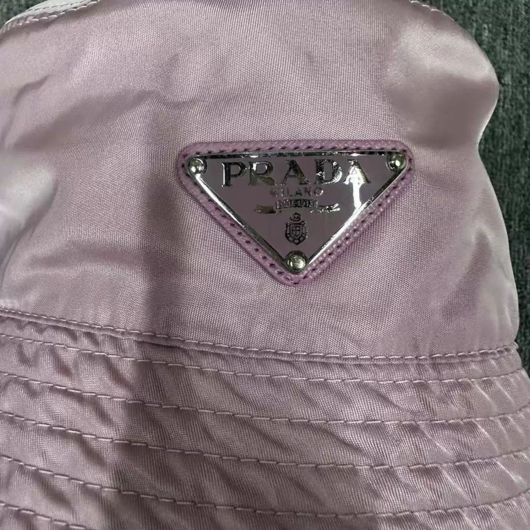Prada Prada Pink Gold Triangle Logo Bucket Hat Women's S Size ONE SIZE - 3 Thumbnail