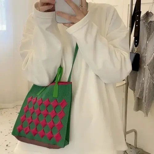 Japanese Brand × Vintage Vintage Crochet Plaid Medium Size Handbag Size ONE SIZE - 4 Thumbnail