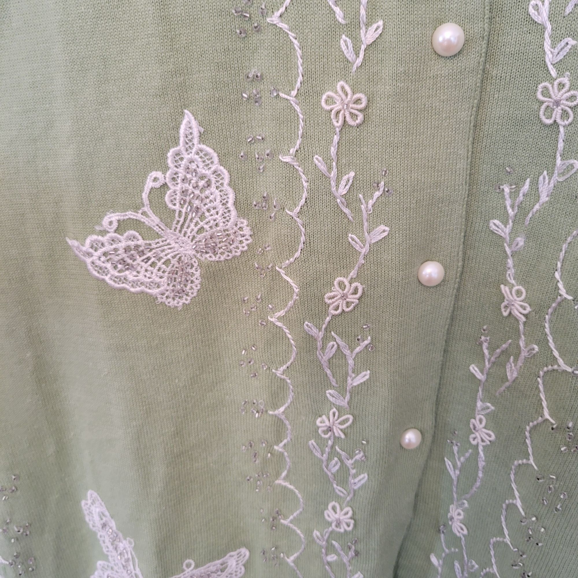Other Storybook Knits S Shimmery Dream Green Sweater Tank Cardigan Size S / US 4 / IT 40 - 11 Thumbnail