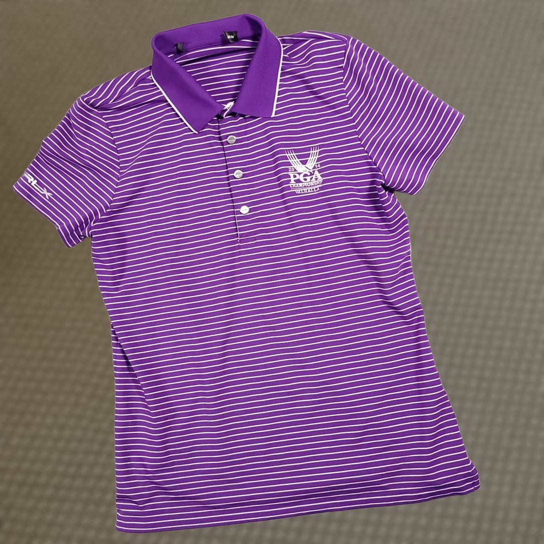 RLX Ralph Lauren RLX Ralph Lauren Womens M 2014 PGA Polo Shirt Purple Striped Short Sleeve Golf Shirt Ladies M Purple Striped Courtesy Size M / US 6-8 / IT 42-44 - 1 Thumbnail