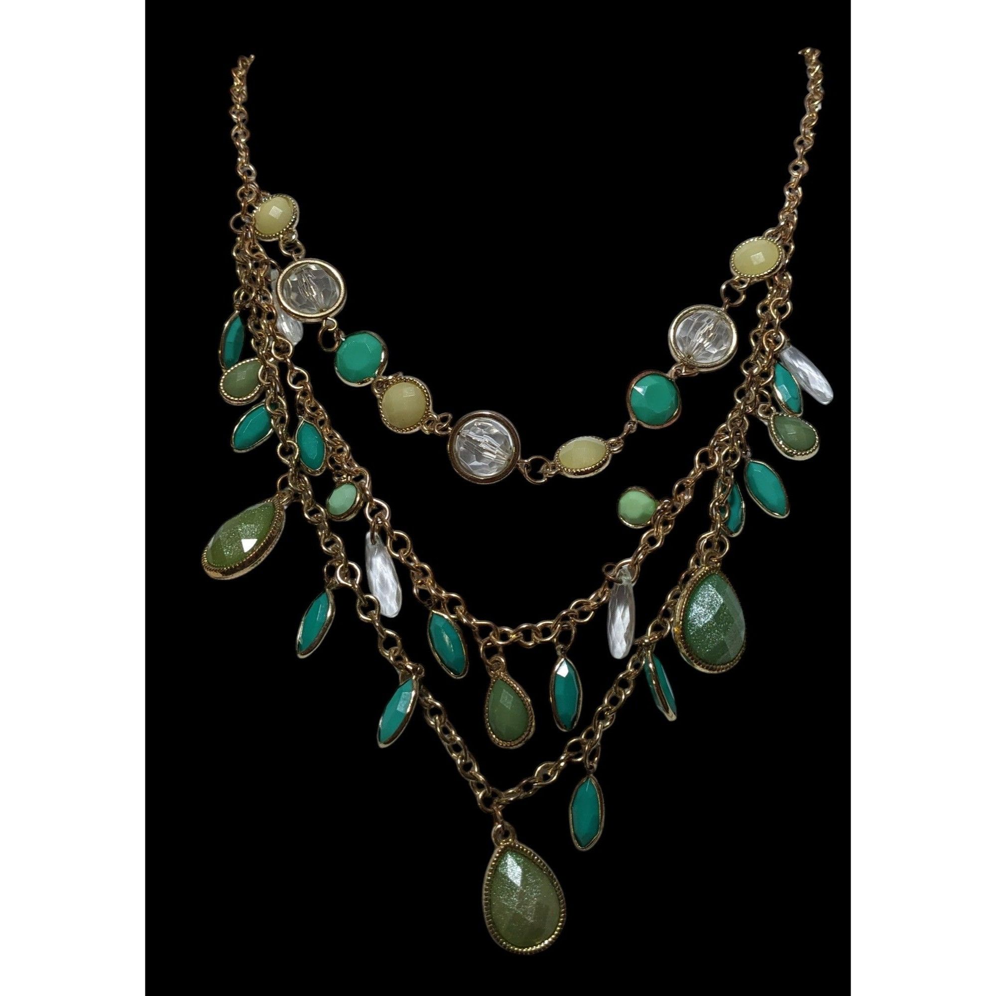 Other Festival Glam Multilayer Green And Teal Gemmed Necklace Size ONE SIZE - 1 Thumbnail