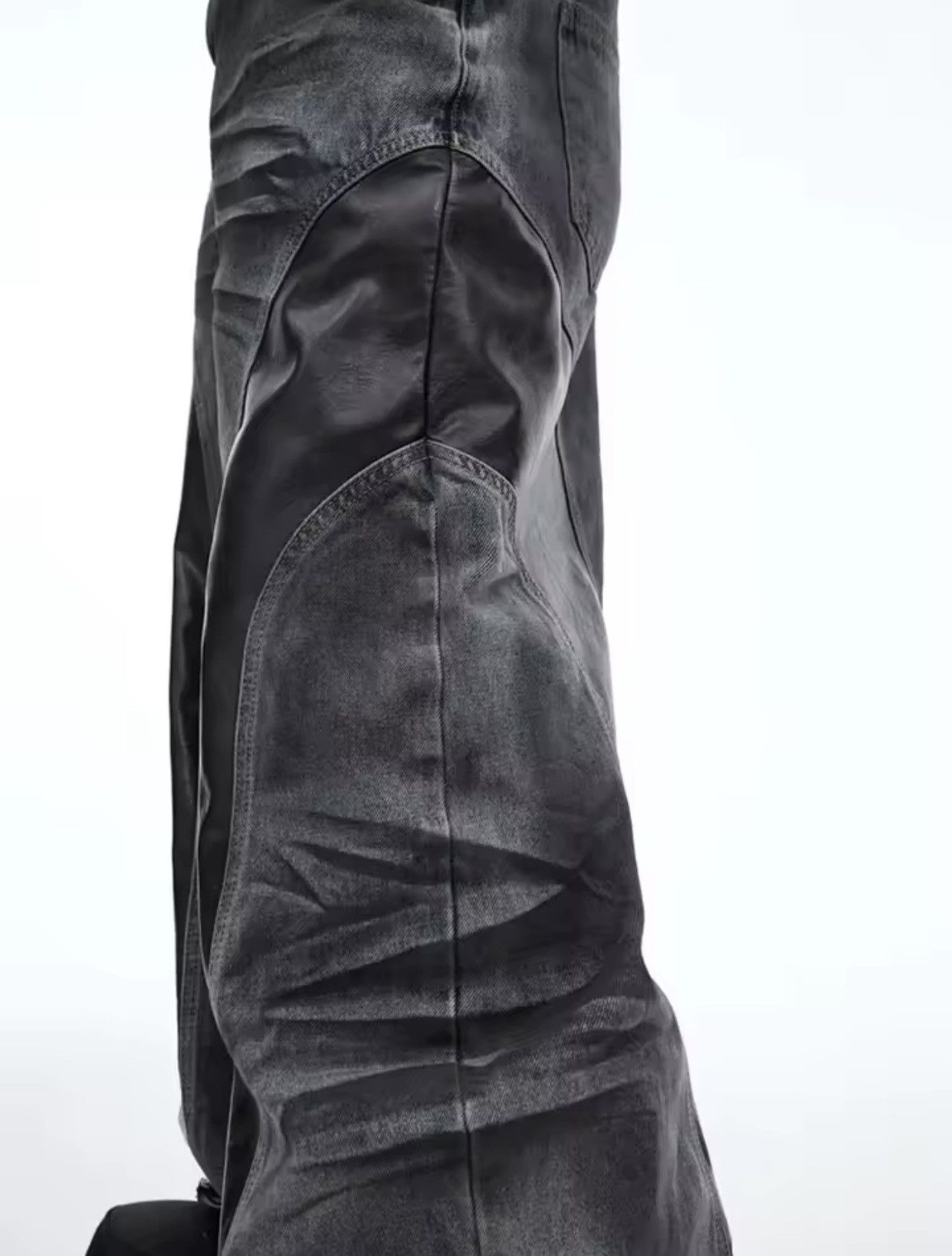 Leather Cyber Y2K Streetwear Pu Leather Patchwork Baggy Flare Jeans Size US 34 / EU 50 - 6 Thumbnail