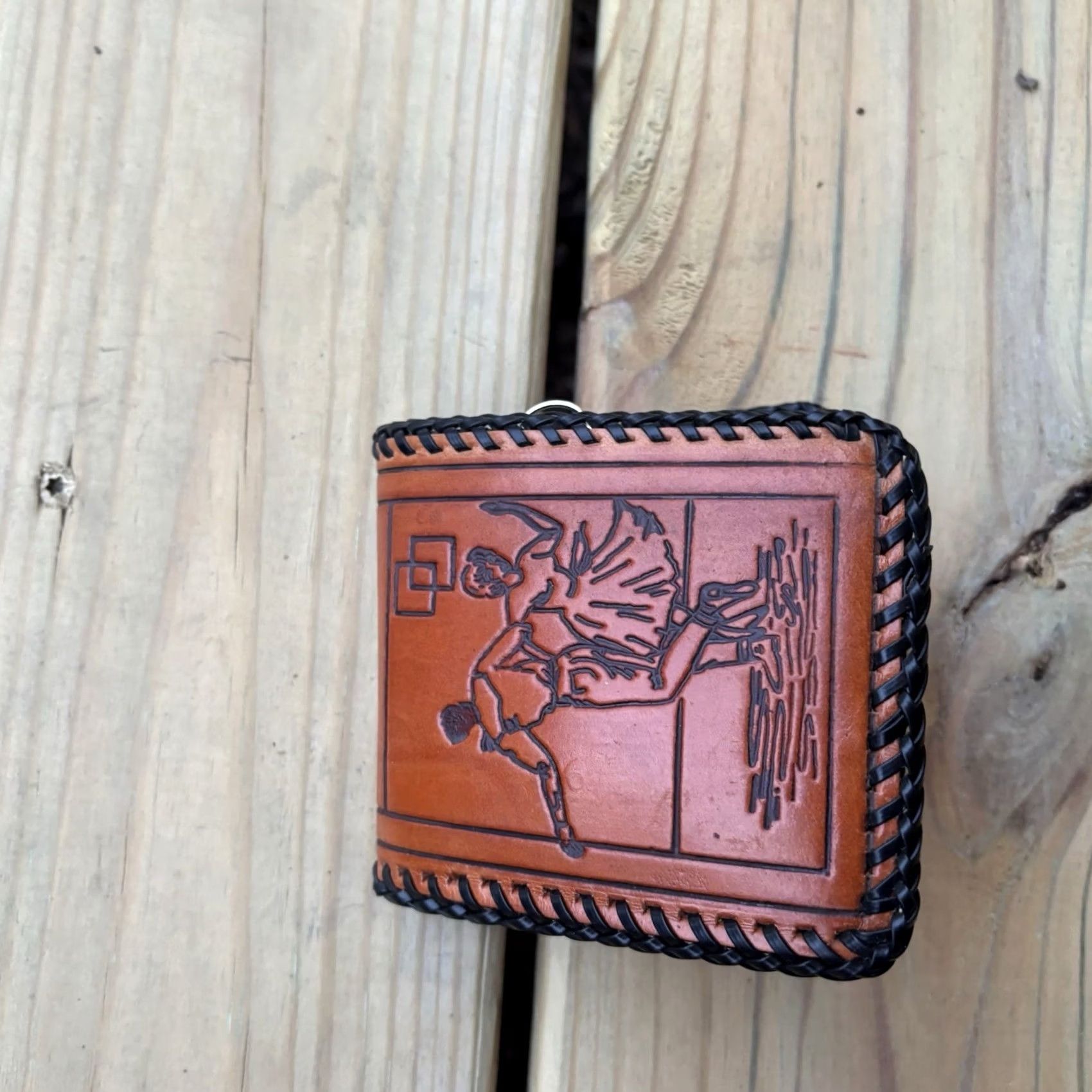 Vintage VINTAGE Hand Tooled Leather Wallet Square Dancing Bifold Handmade Western 70s Mens Leather Size ONE SIZE - 3 Thumbnail