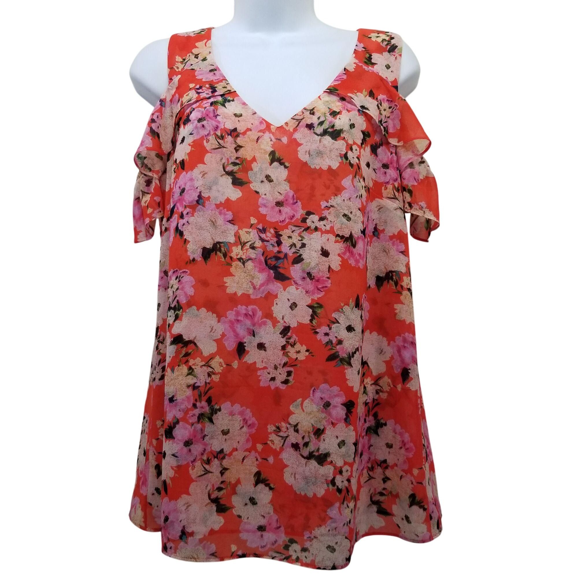 Other Cabi S Orange Floral LUSH Top Cold Shoulder Chiffon Sheer 53 Size S / US 4 / IT 40 - 2 Thumbnail