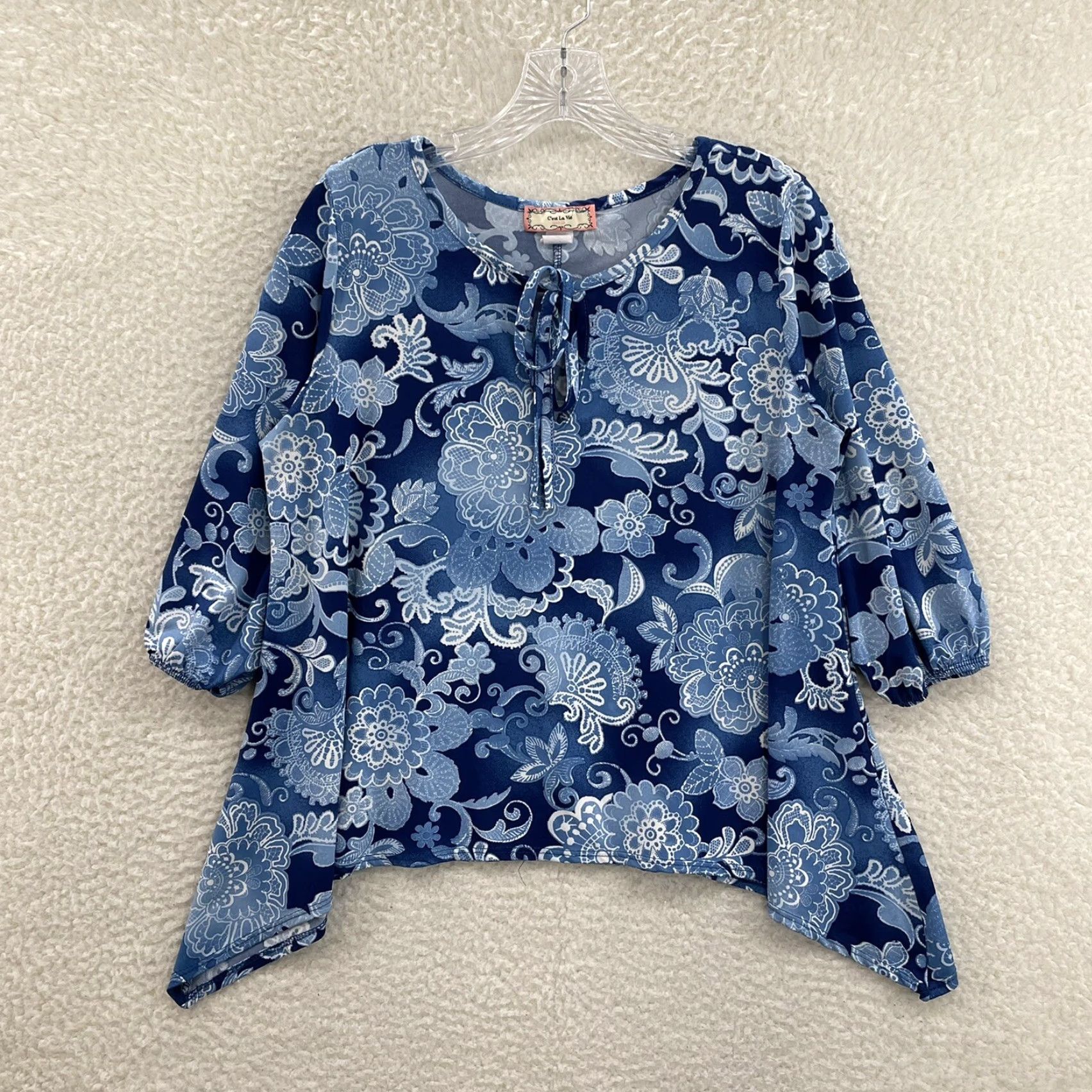 Vintage VINTAGE 90s Y2K Blue Floral 2XL Plus Size Shirt Grunge Boho Fairy C'est La Vie Women Size XXL / US 16-18 / IT 52-54 - 2 Thumbnail