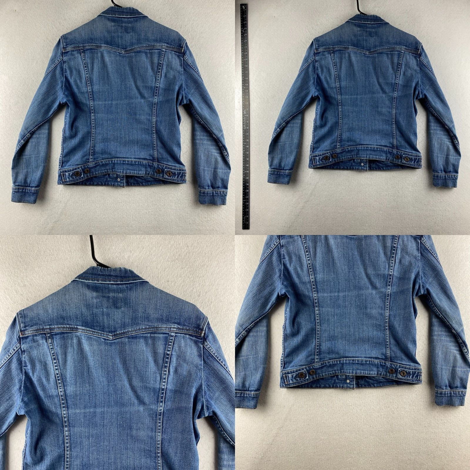 Levi's Levi's Denim Trucker Jacket Womens Large L Blue Distressed Rip Button-Up Size 36" / US 14 / IT 50 - 9 Thumbnail