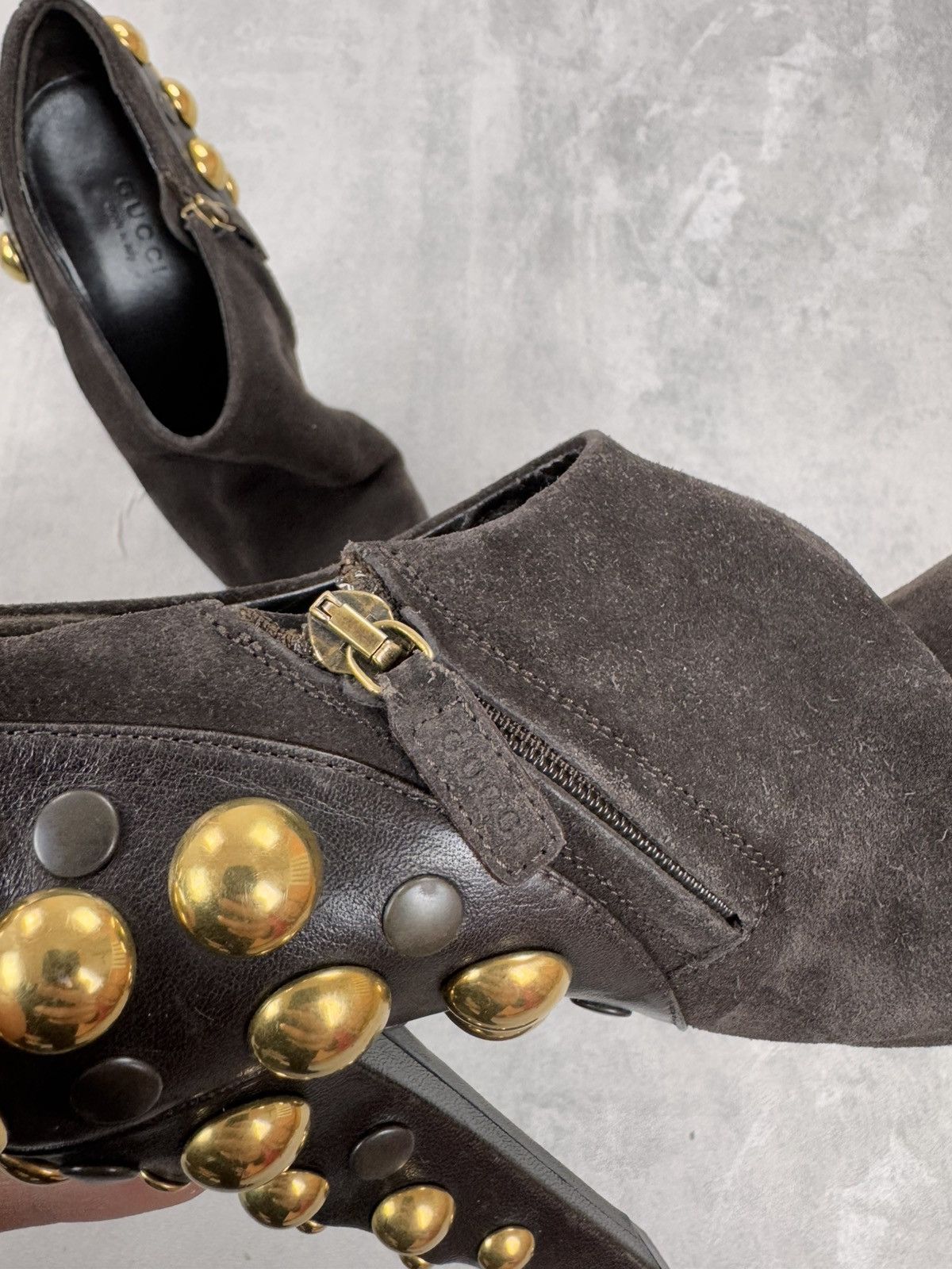 Gucci Gucci Suede Heels Leather Brown Studded Shoes 208394 Size US 6 / IT 36 - 16 Thumbnail