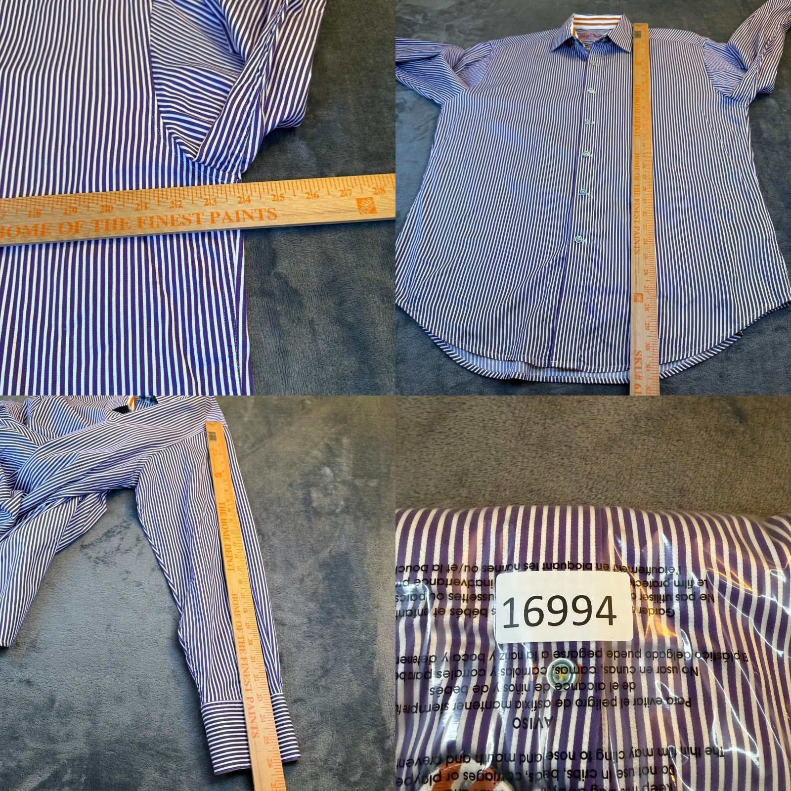 Robert Graham VINTAGE? Robert Graham Shirt Shirt Button-Up Striped Purple White Long Sleeve Button-Down Cotton Mens XL Classic Collar Size US XL / EU 56 / 4 - 8 Thumbnail