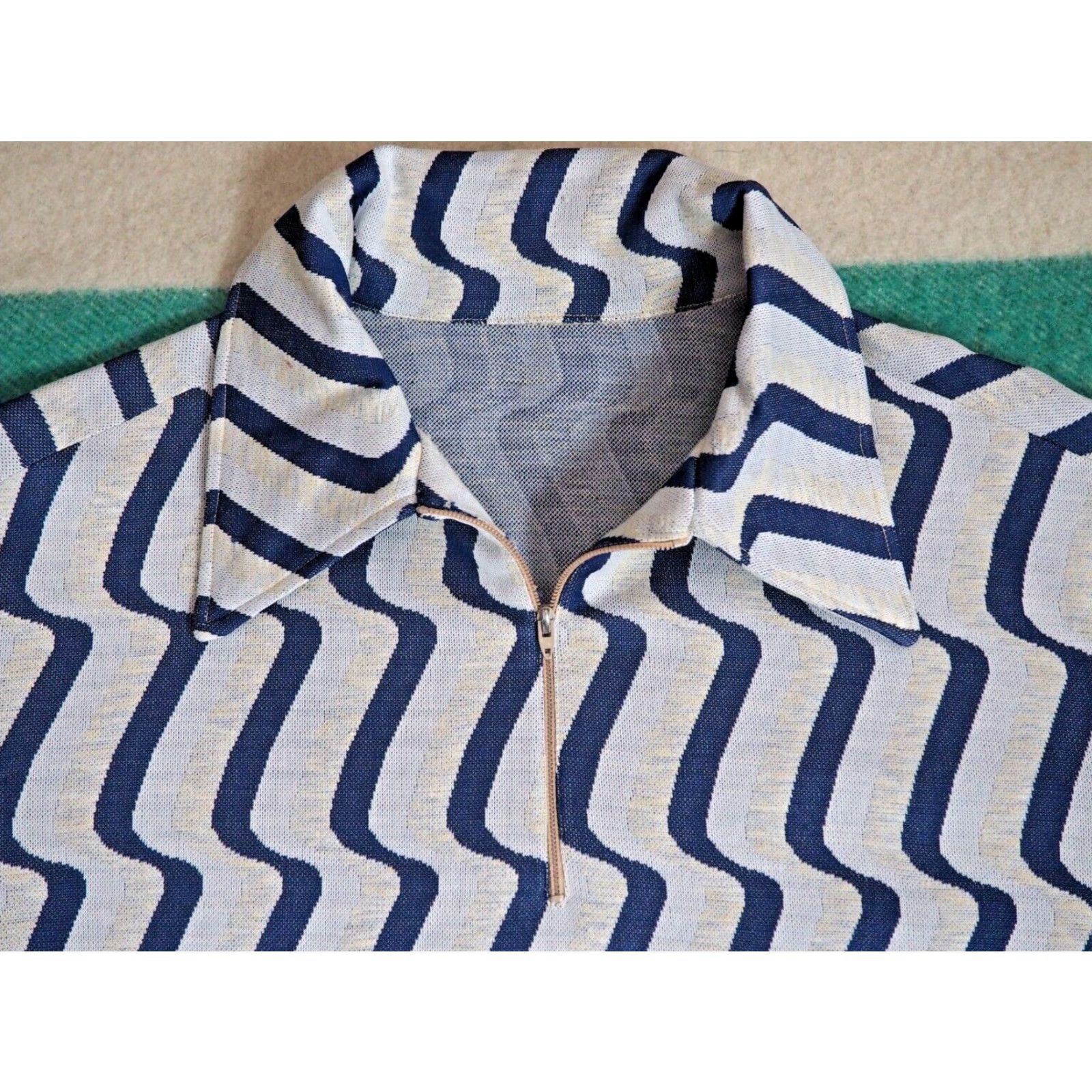 Vintage VTG 60s 70s Hippy Disco Blue Gray 1/4 Zip Pocket Psychedelic Art Jacket Mens L Size US L / EU 52-54 / 3 - 3 Thumbnail