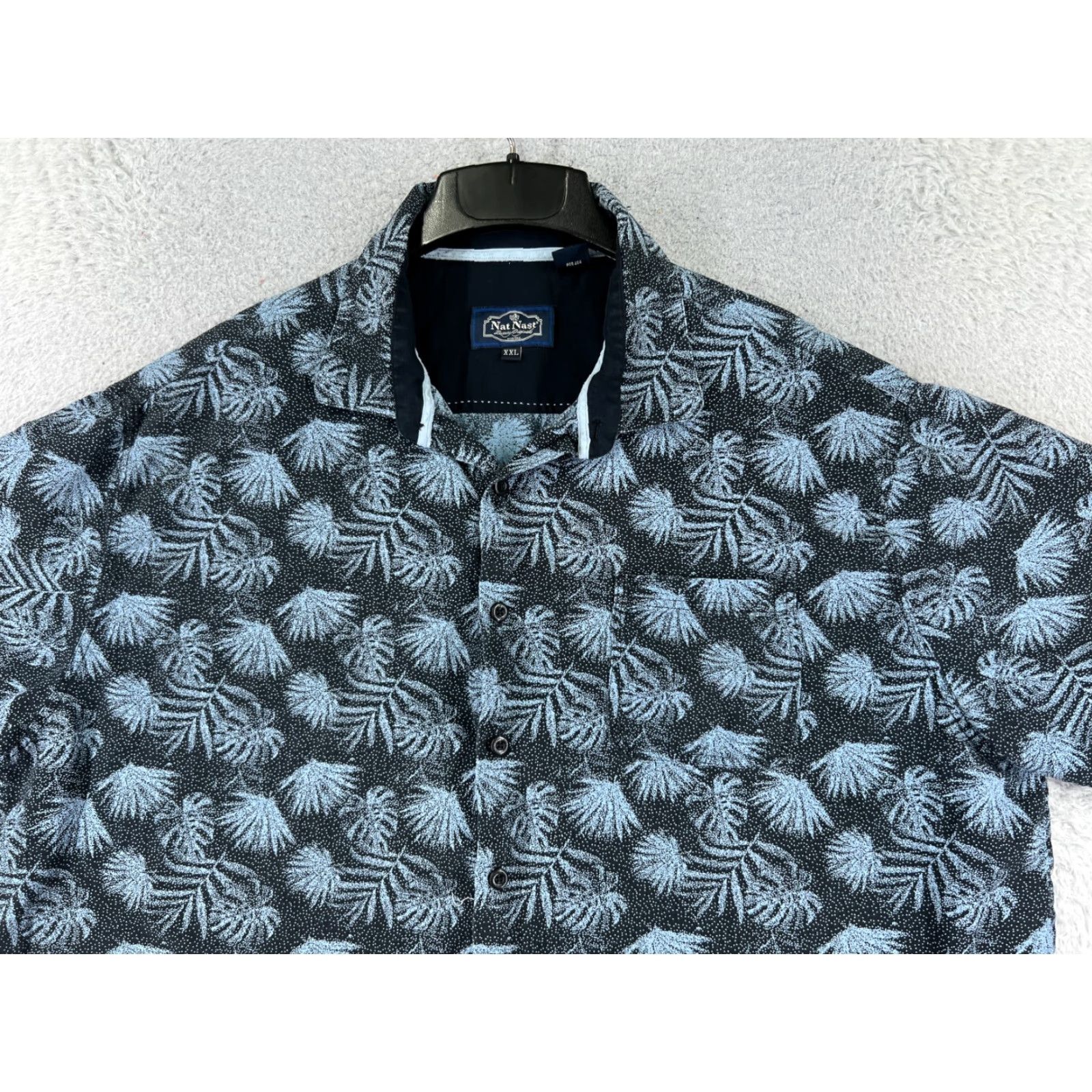 Nat Nast Nat Nast Shirt Mens 2XL Floral Palm Print Silk Button-Up Black Blue Casual Shirt Size US XXL / EU 58 / 5 - 4 Thumbnail