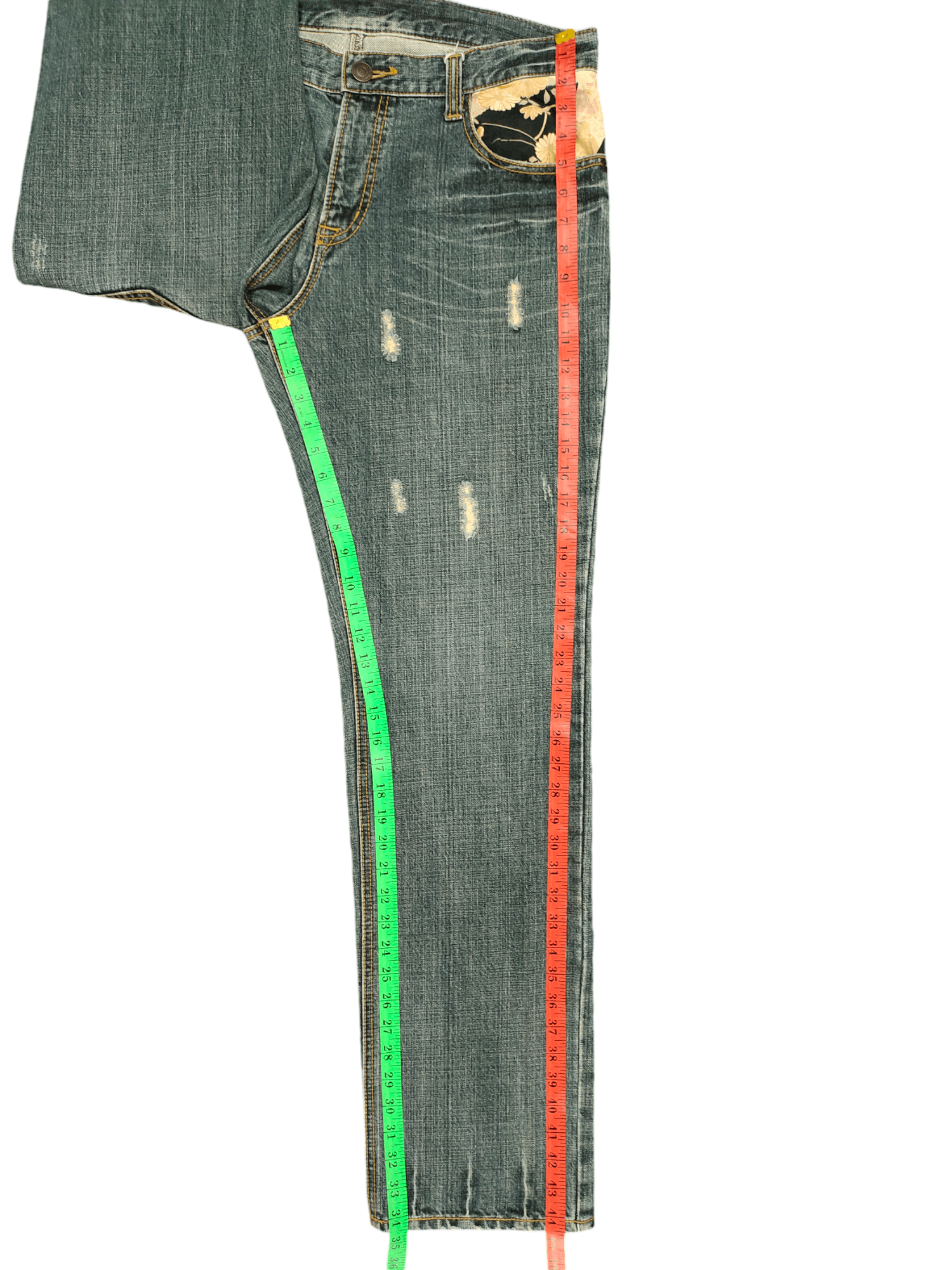 Karakuri Tamashii 2000s Calm Flow Sukajan Floral Distress Jeans Karakuri Style Size US 36 / EU 52 - 9 Thumbnail