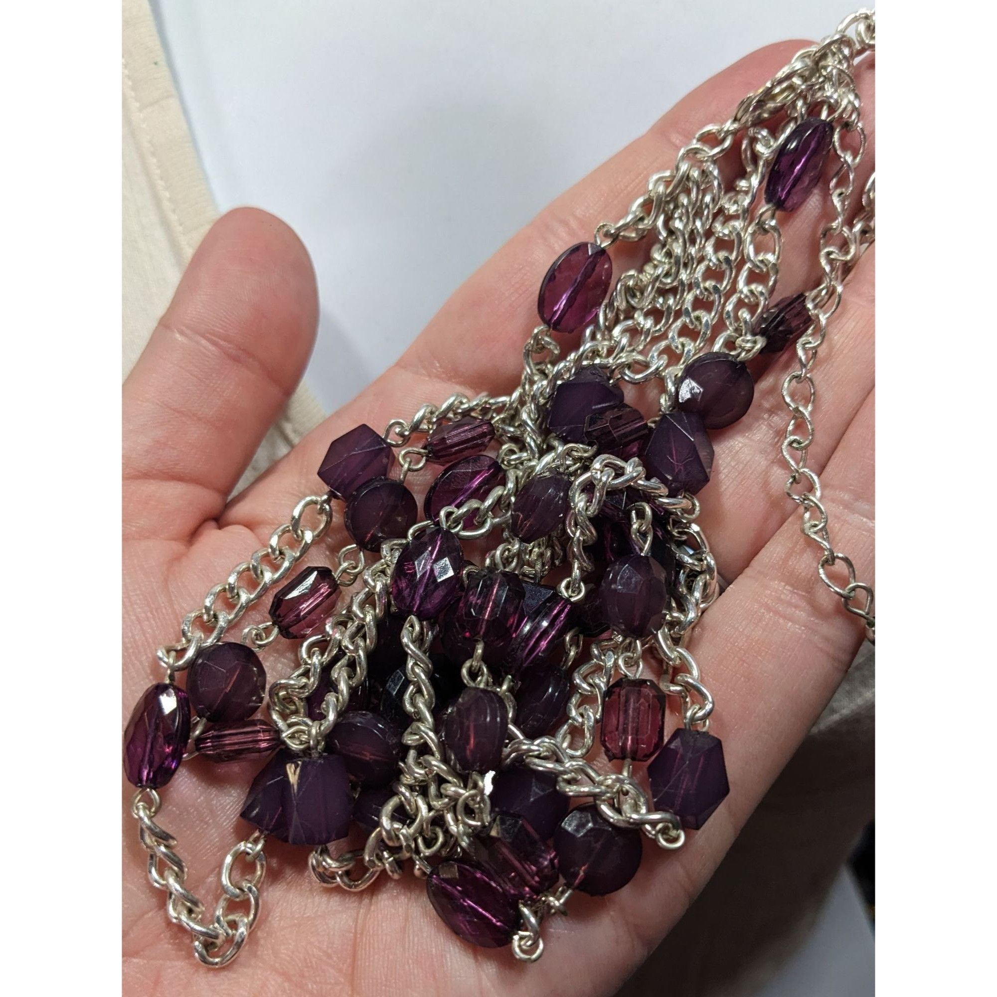 Other Elegant Layered Purple And Silver Tone Beaded Chain Necklace Size ONE SIZE - 5 Thumbnail