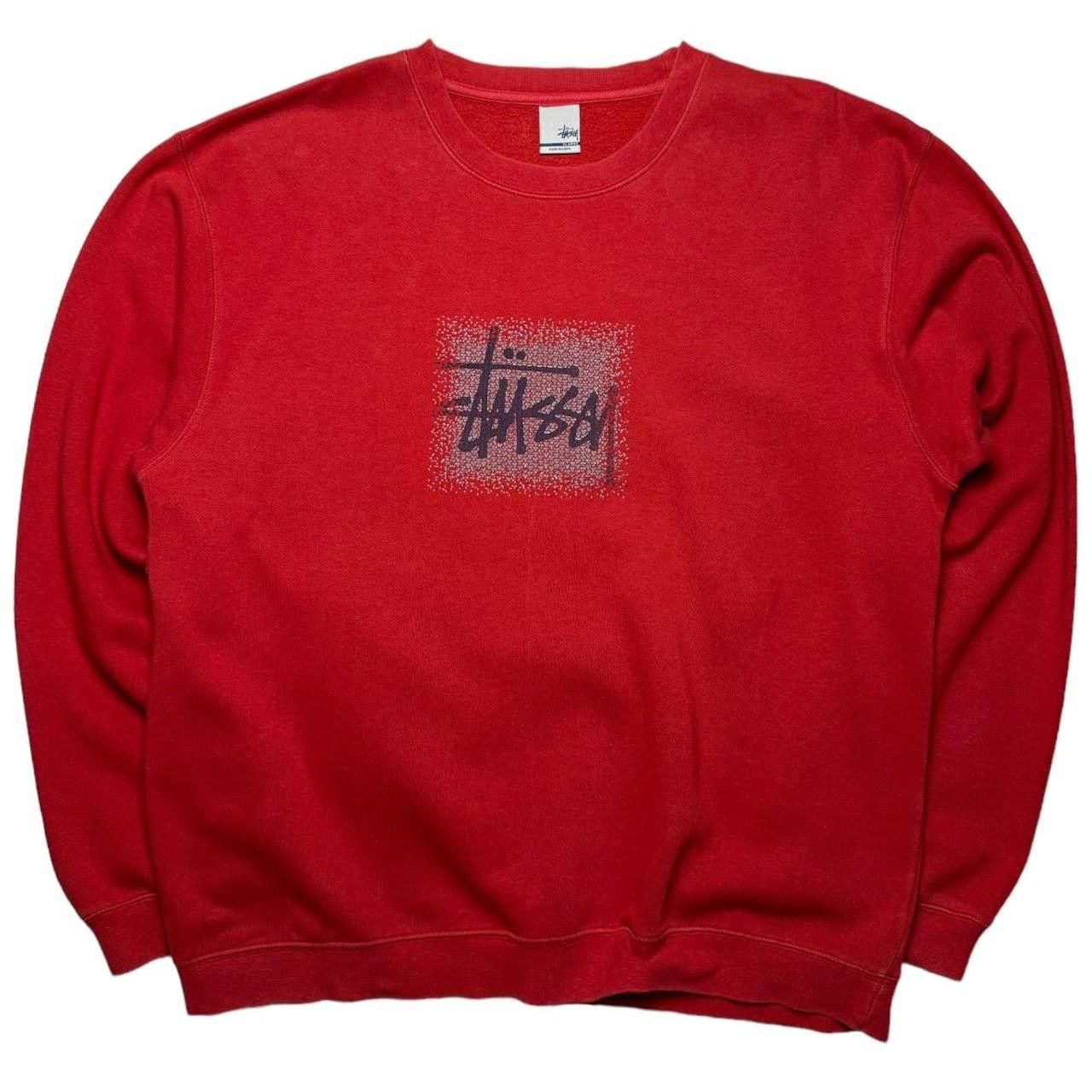 image of Vintage Stussy Sweatshirt in Red Black, Men's (Size XL)