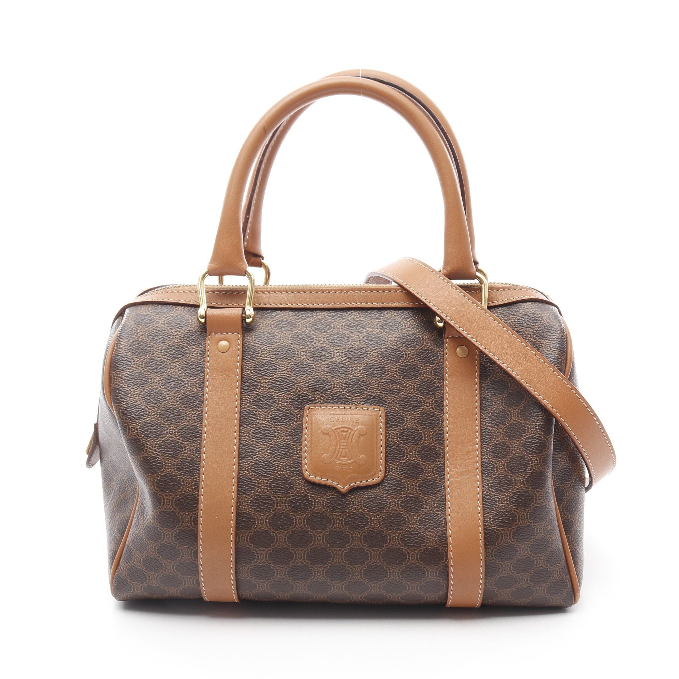 Celine Celine Macadam Handbag Mini Boston Bag Leather Brown Dark Size ONE SIZE - 1 Thumbnail