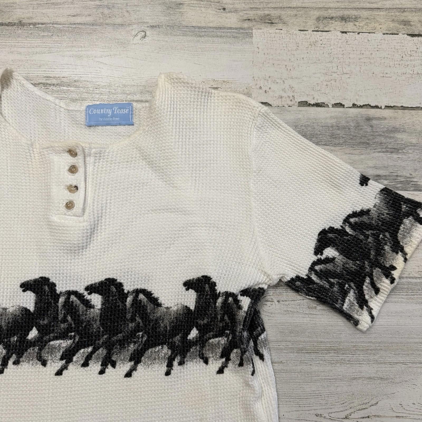 Designer Thermal 90s vtg horse country tee Medium Womens Size M / US 6-8 / IT 42-44 - 3 Thumbnail