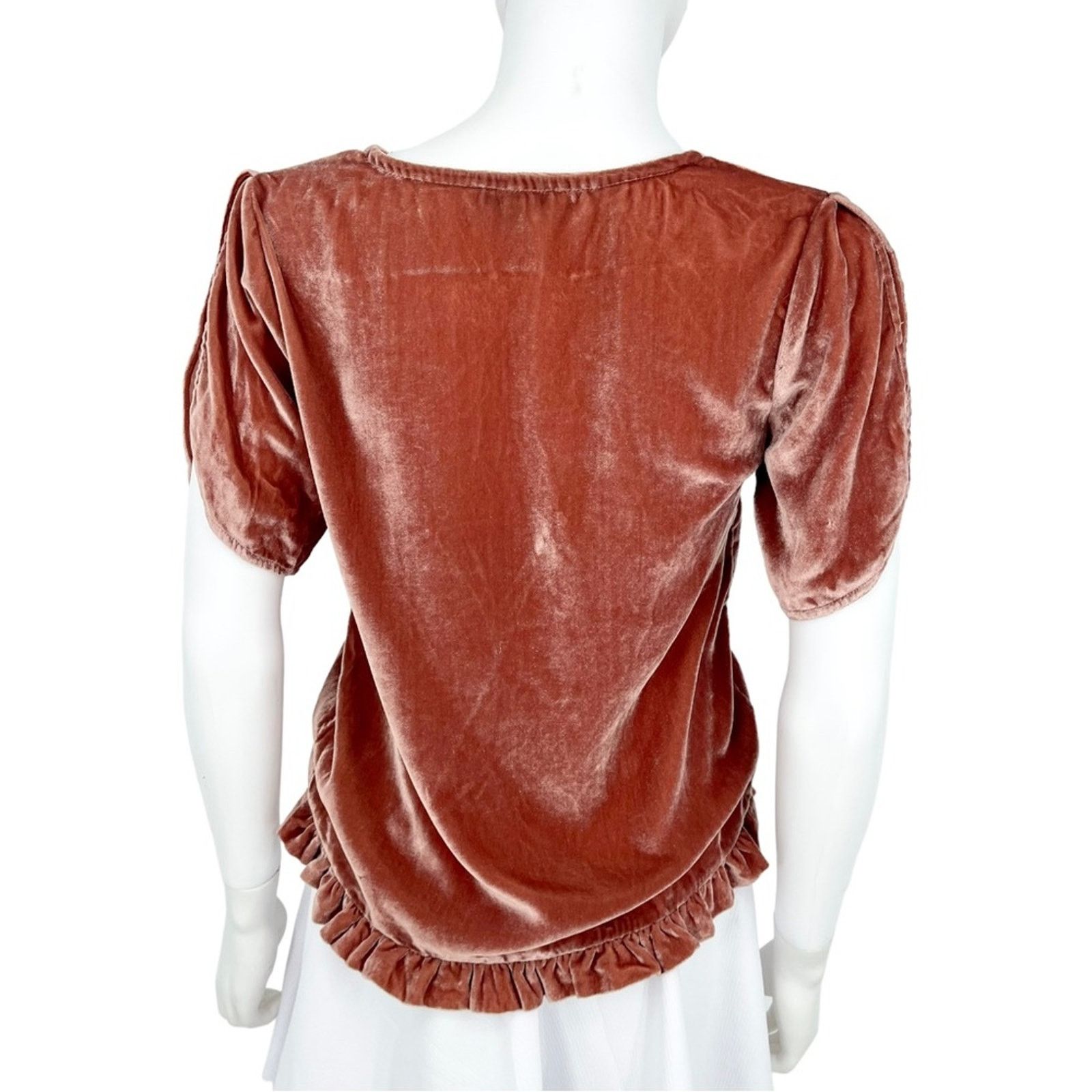 Madewell Madewell Flare Orange Velvet Tulip-Sleeve Ruffle Top XXS Size XXS / US 00 / IT 34 - 7 Thumbnail