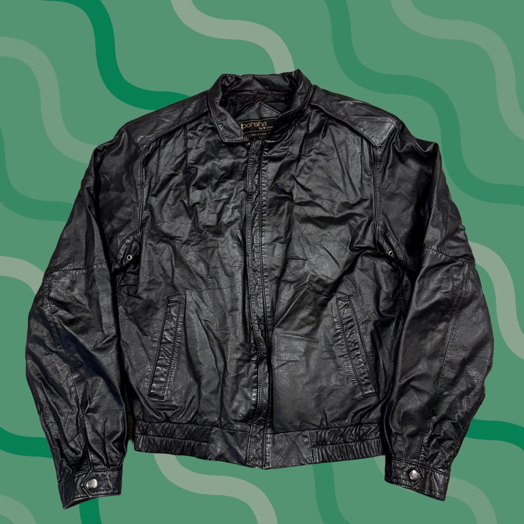 Vintage VINTAGE Porsha By Wimer Leather Jacket Mens 38 Black Bomber Moto Korea 80s Size US XXS / EU 40 - 1 Thumbnail