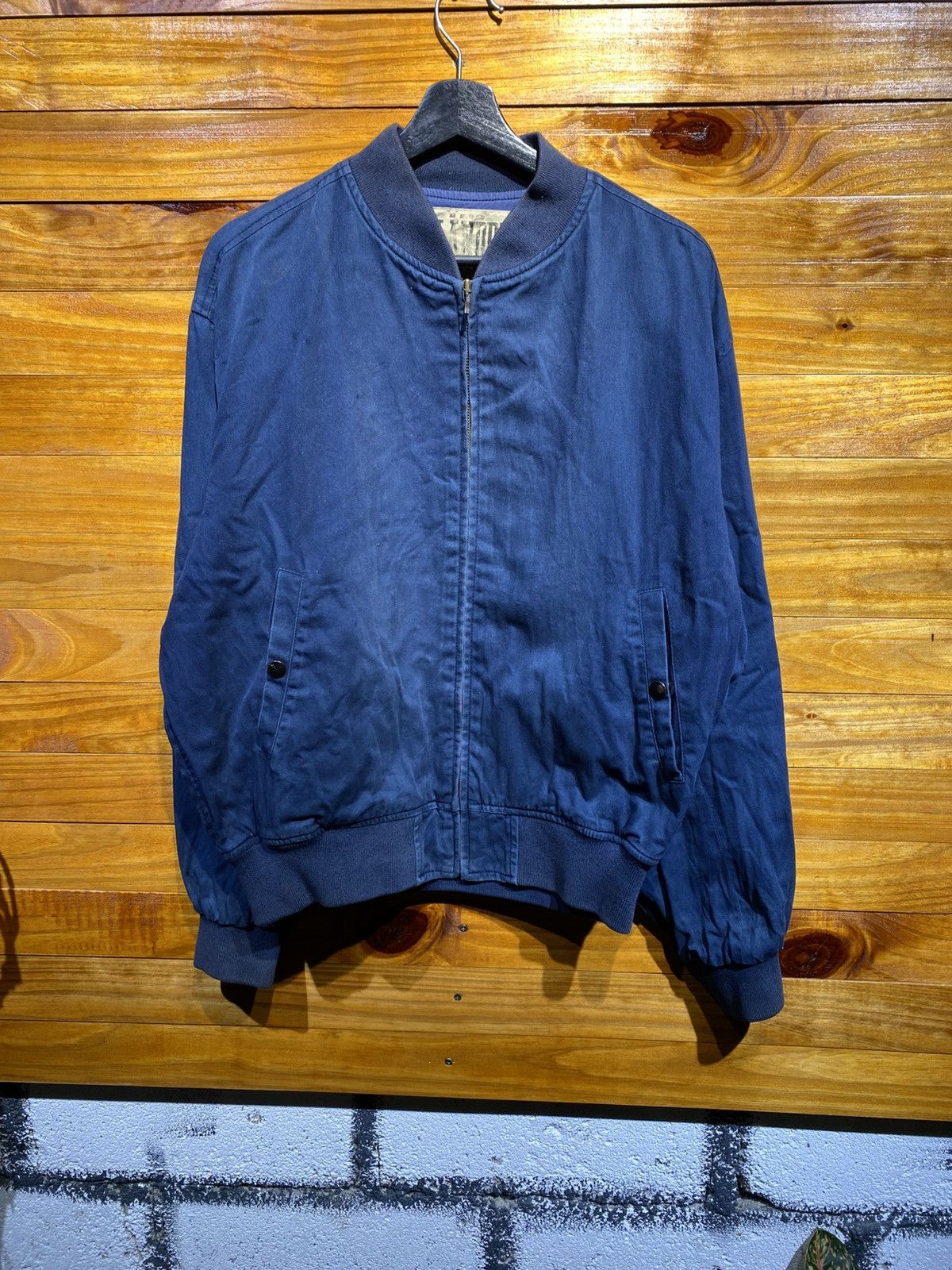 Japanese Brand Vintage Men’s Flandre Navy Bomber Jacket 100% Cotton, Japan Size US M / EU 48-50 / 2 - 3 Thumbnail