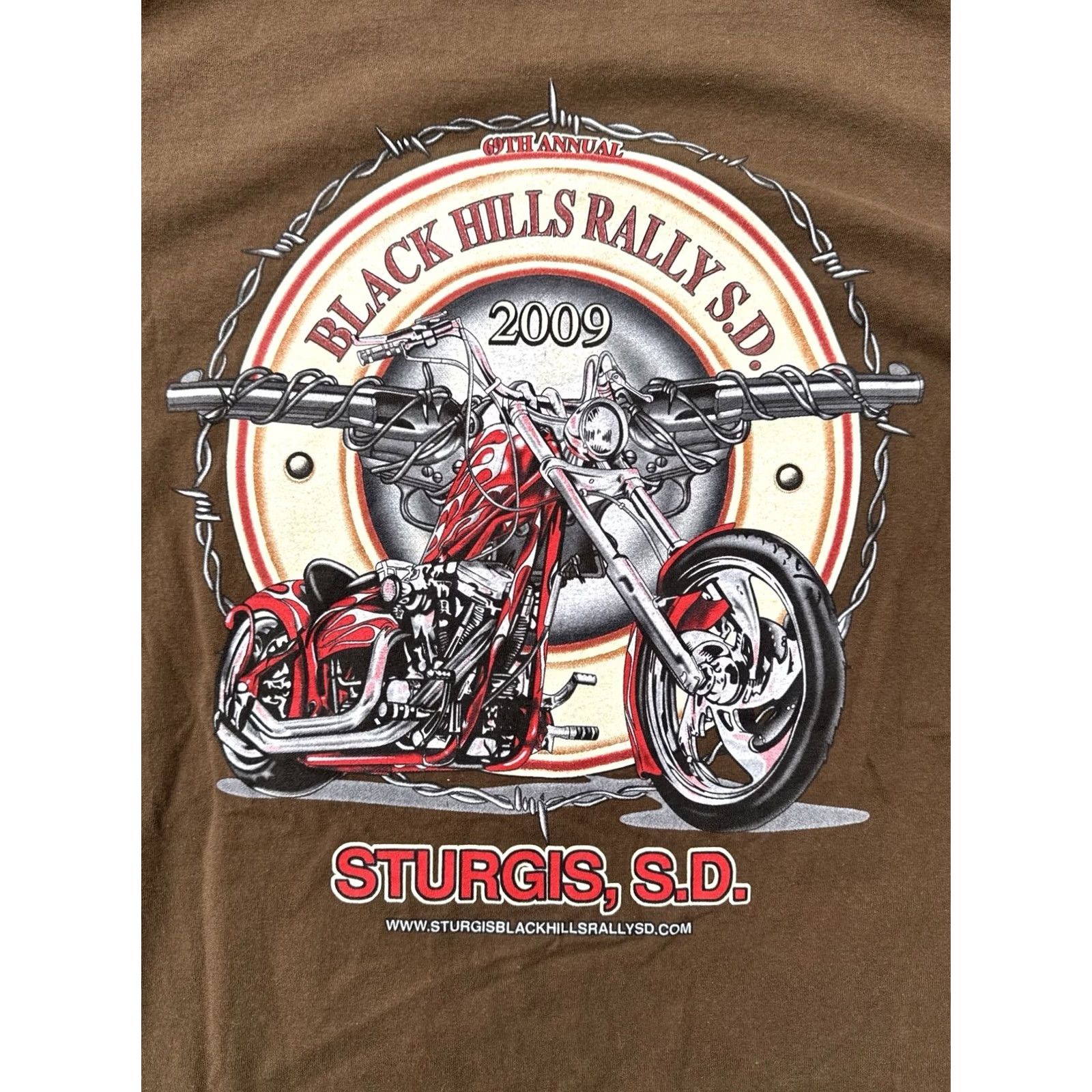 AAA VINTAGE Sturgis Black Hills Rally 2009 Long Sleeve Graphic Tee Biker Flames Brown L Mens Size US L / EU 52-54 / 3 - 7 Thumbnail