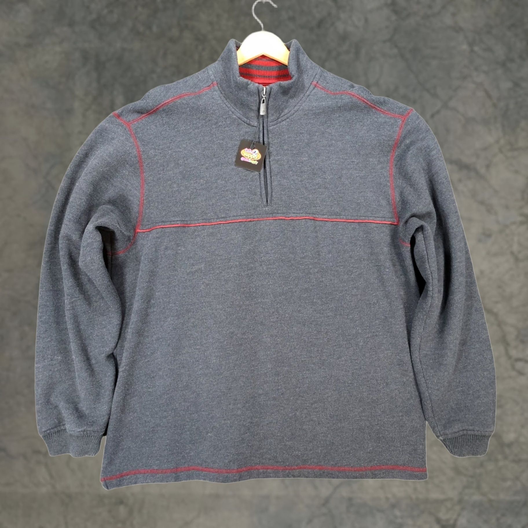 Arrow Arrow Mens XL Gray Pullover Sweater Mock Neck Quarter Zip Contrast Stitching Fleece Lined Casual All Seasons Long Sleeve Regular Fit Size US XL / EU 56 / 4 - 1 Thumbnail
