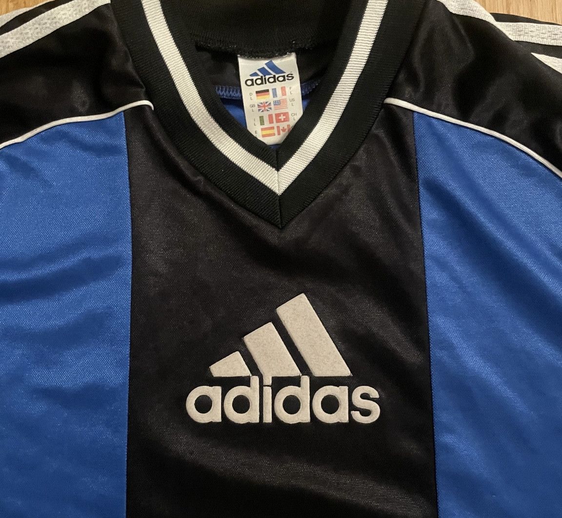 Adidas Vintage Adidas Blue Black Football Shirt 90s 00s Centre Logo Size US L / EU 52-54 / 3 - 2 Thumbnail