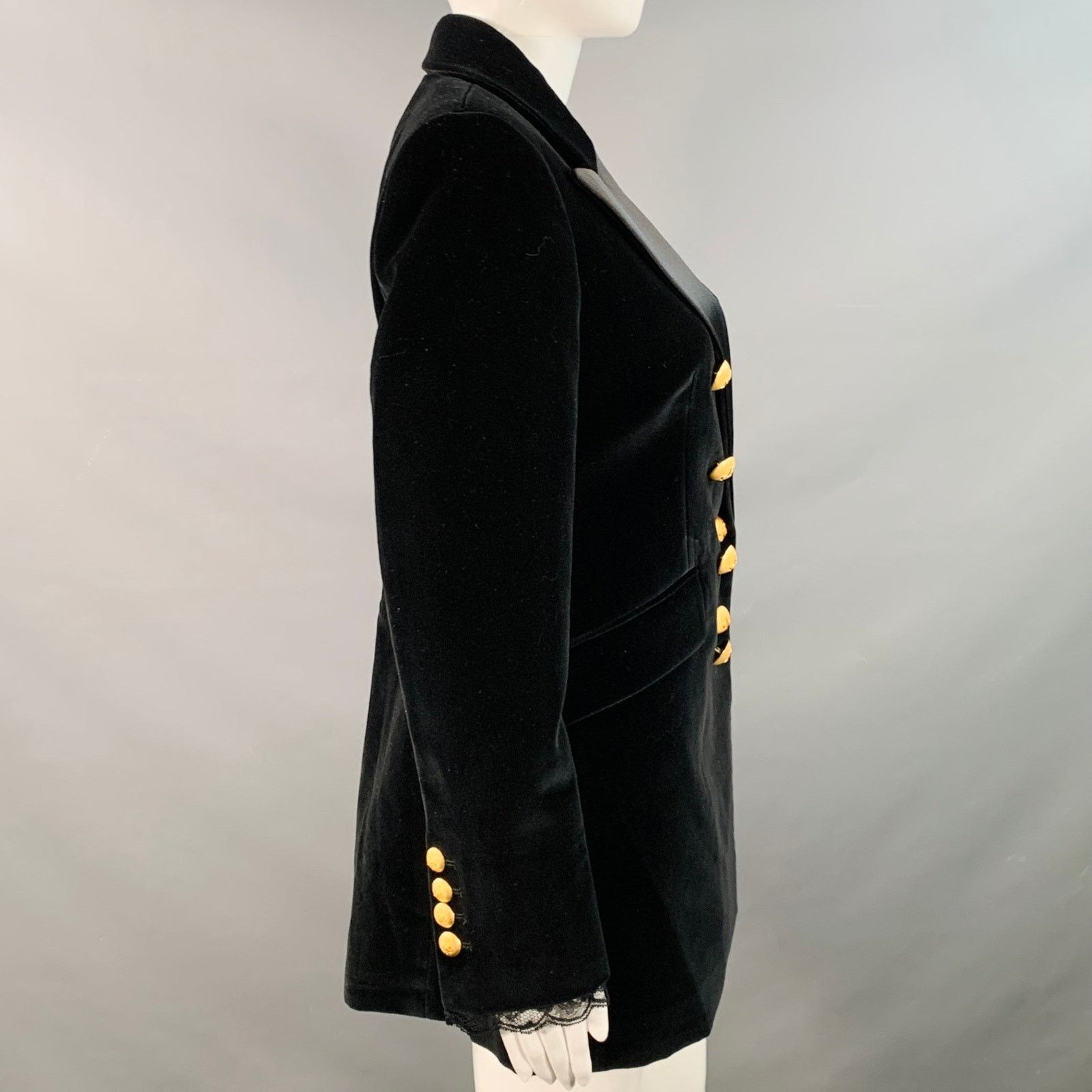 Johanna Ortiz Herencias del Alma Black Cotton Velvet Double Breasted Coat Size S / US 4 / IT 40 - 3 Thumbnail