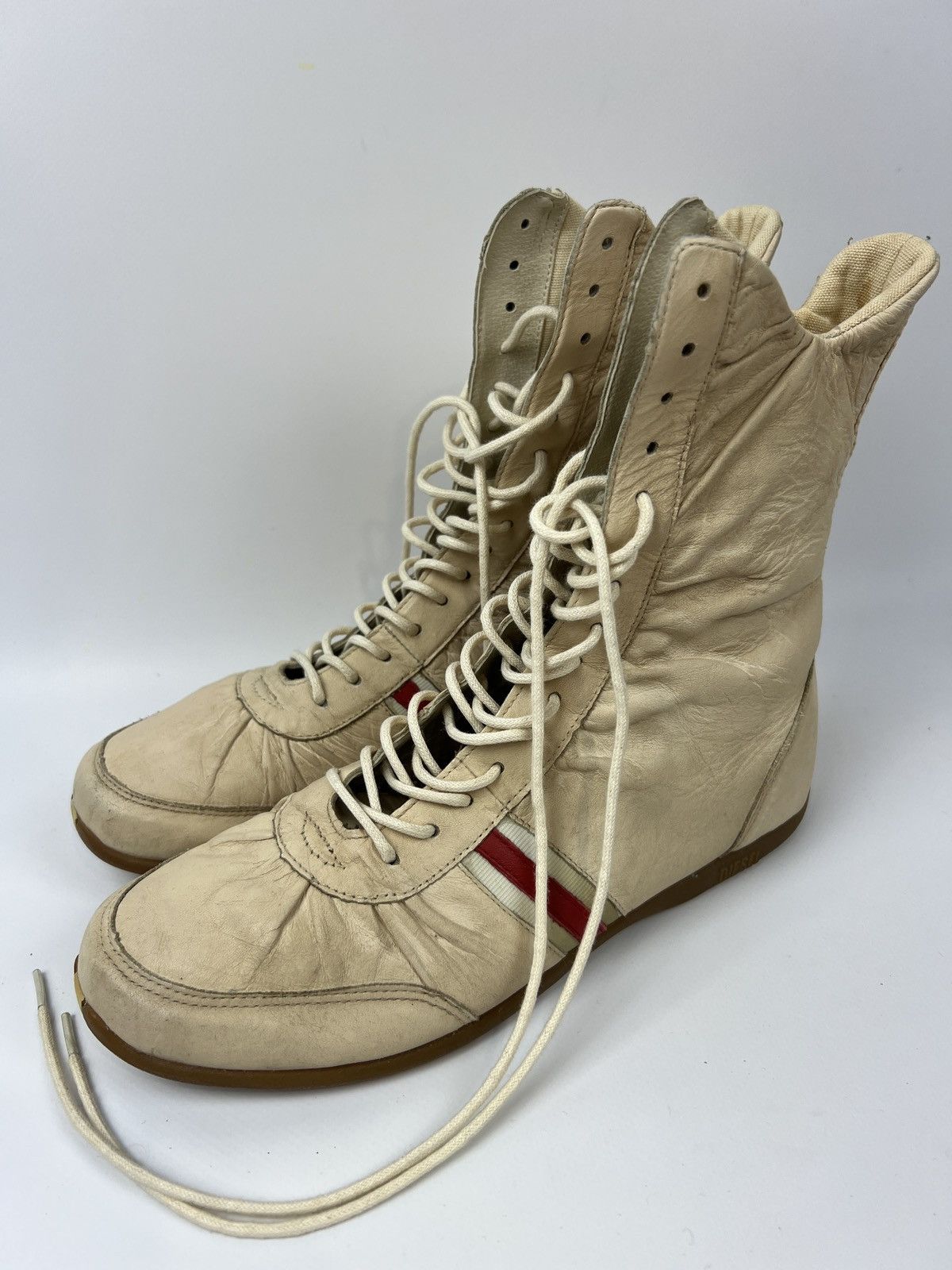 Diesel Medium High Leather Trainers  Boxing Moto Race Shoes in Beige, Women's (Size 7)