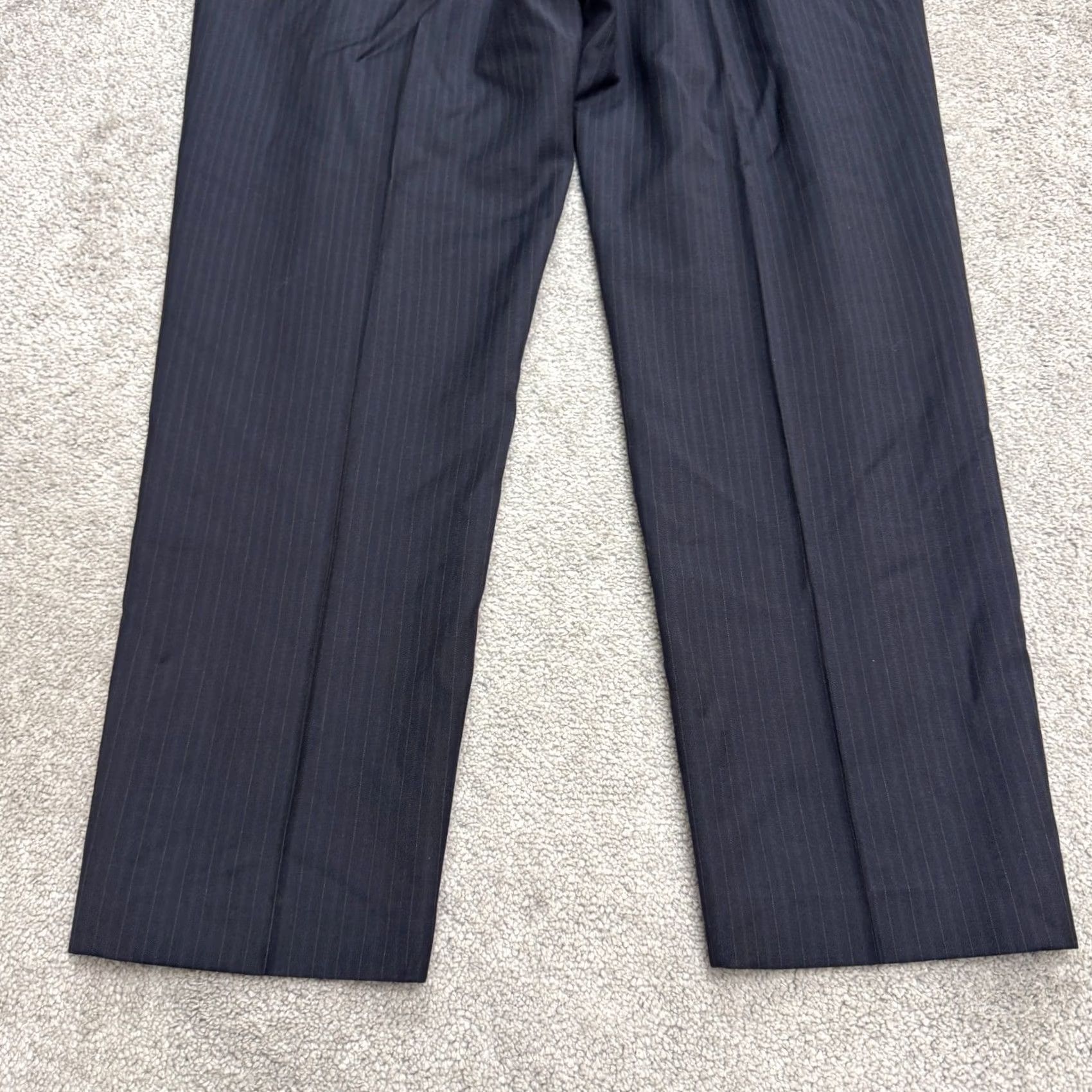 Ted Baker VINTAGE: No Ted Baker London Pinstriped Wool Dress Pants Mens 42x30 Navy Blue Pleated Front Size US 42 / EU 58 - 6 Thumbnail
