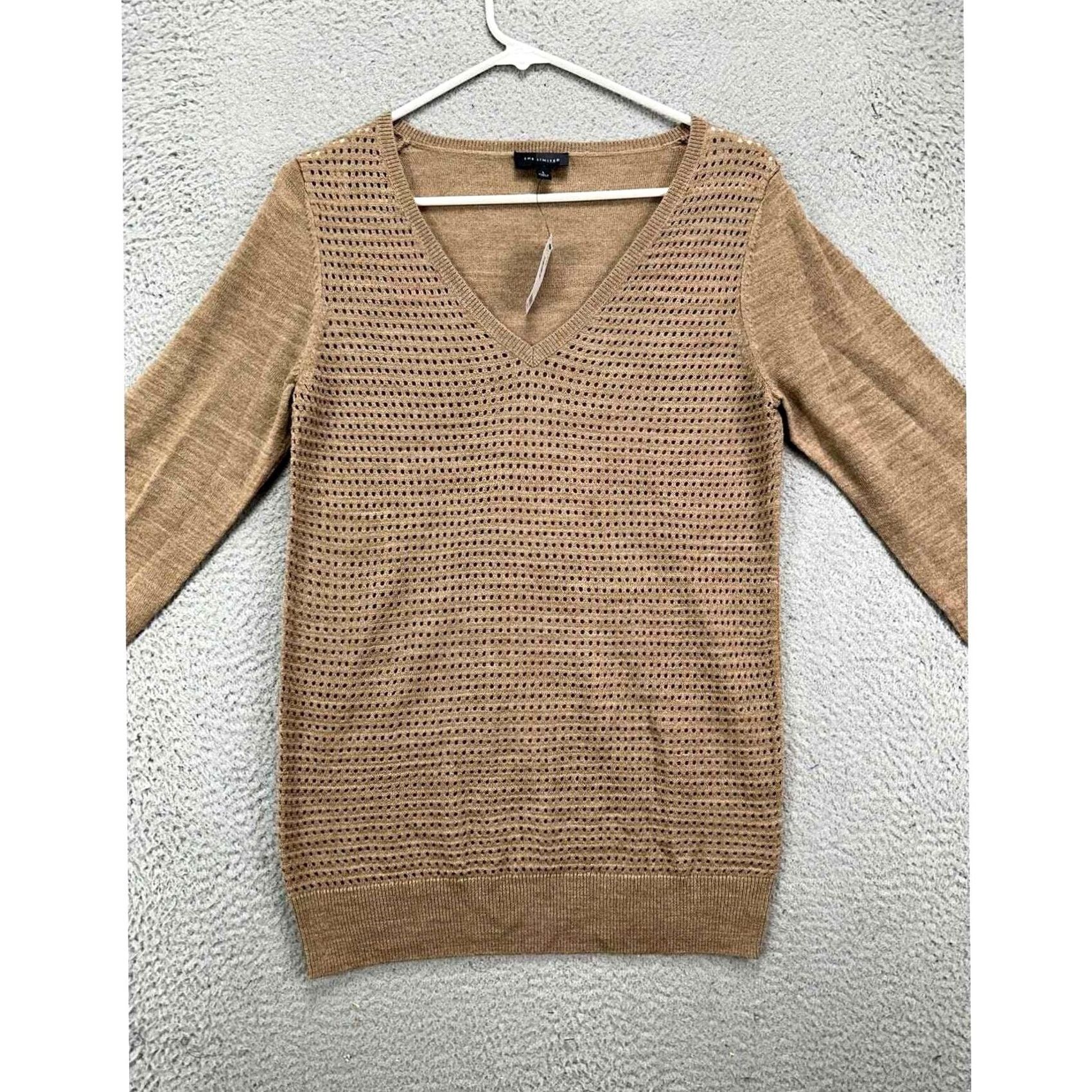 Vintage VINTAGE The Limited Sweater Womens Small Tan Merino Wool Blend V-Neck Knit Pullover NEW Size S / US 4 / IT 40 - 3 Thumbnail