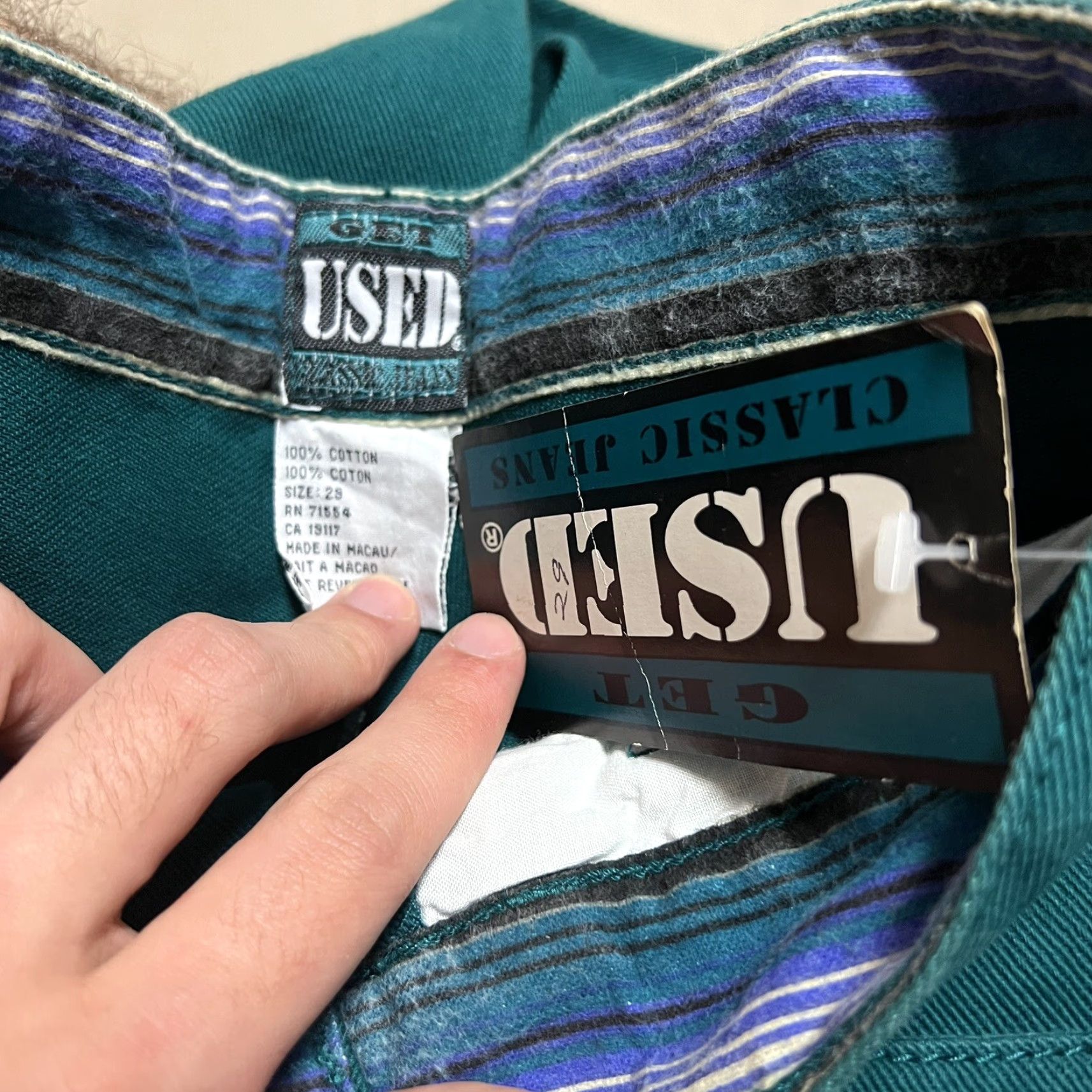 Vintage VINTAGE Get Used Jeans Womens Straight 29 31 Aztec Blanket Style NOS Green Denim Cotton 28x31 Mens Womens? Size 29" - 4 Thumbnail