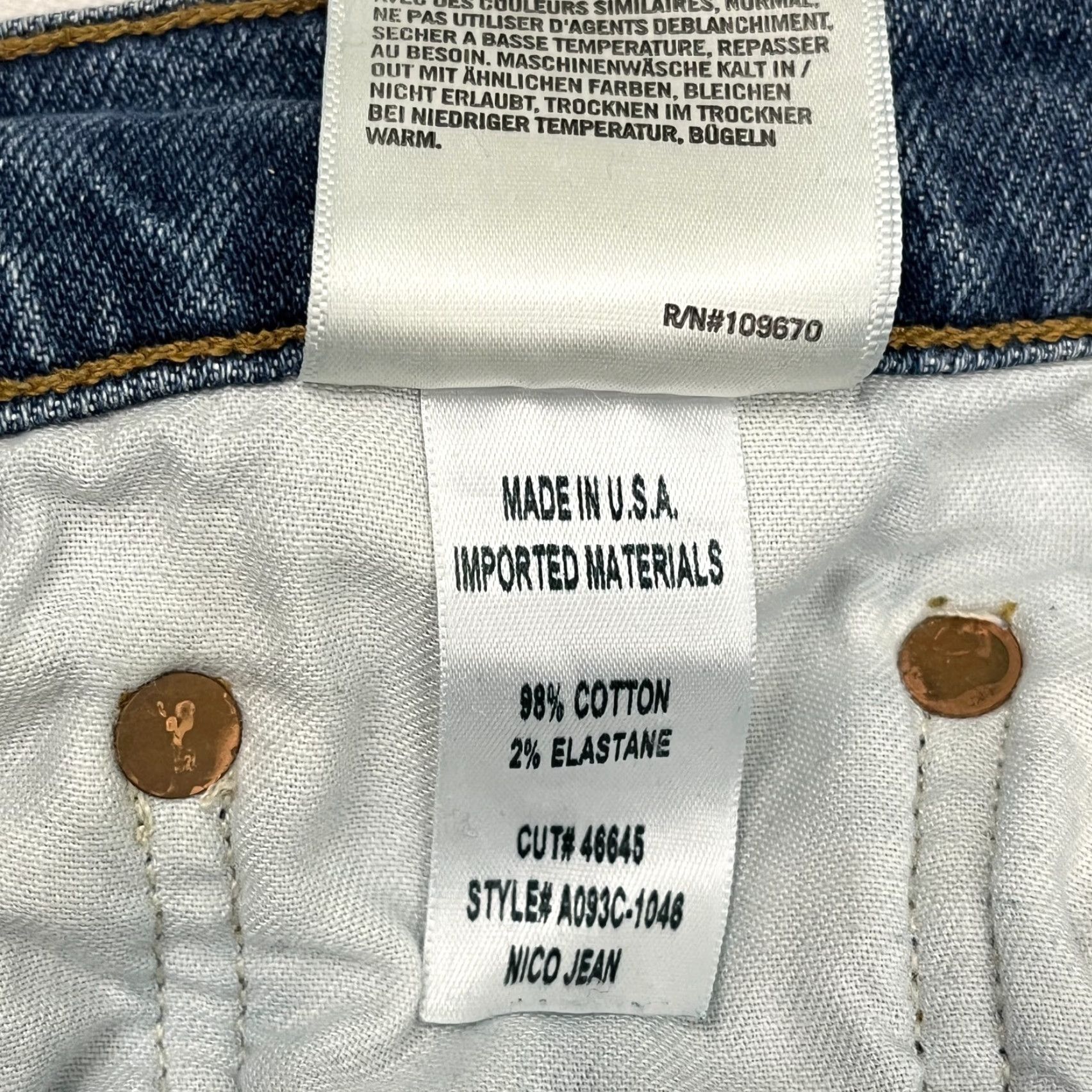 Agolde AGOLDE Nico Jeans Slim High Rise Blue Denim Stretch Button Fly W28 L26 Women Size 28 Straight Inseam 26 Solid Pattern Vintage No Size 28" / US 6 / IT 42 - 3 Thumbnail