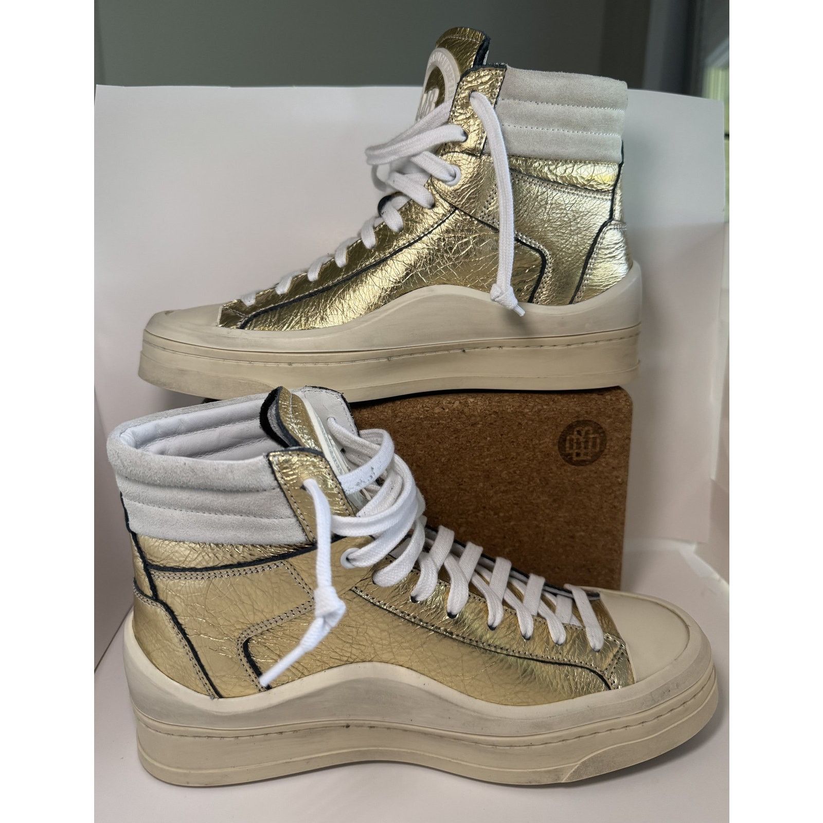 P448 P448 Rail Tulum ShoesGold High Top Made In Italy - Leather Size US 6.5 / IT 36.5 - 1 Thumbnail