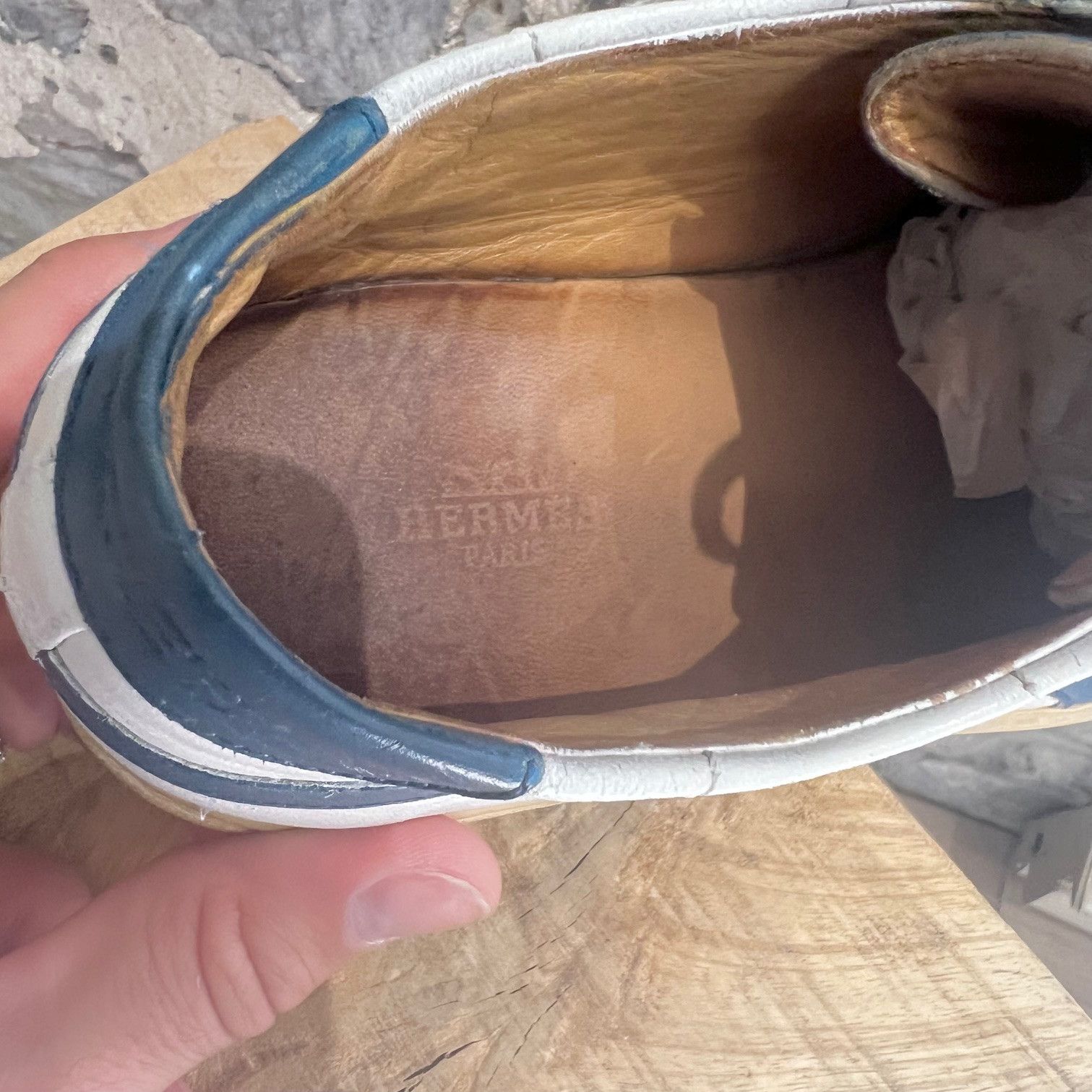 Hermes Hermès White Leather Blue Accent H Low-top Sneakers Size US 8 / EU 41 - 7 Thumbnail