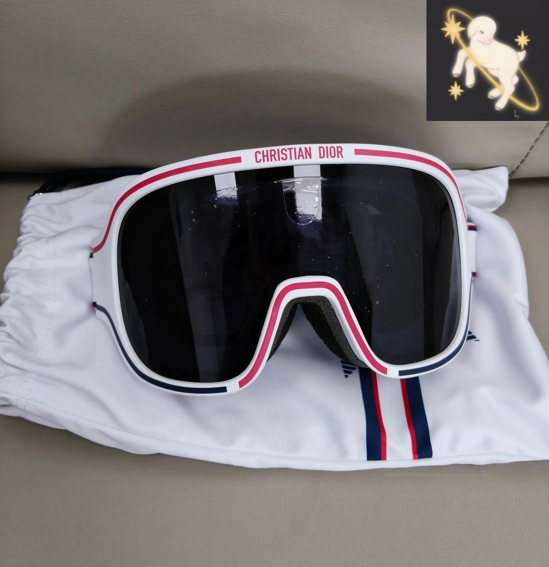 Dior Dior Ski goggles white with red and blue stripes with dust Size ONE SIZE - 1 Thumbnail