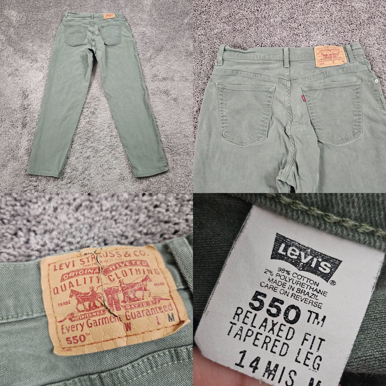 Levi's VINTAGE Levi's 550 Jeans Women 14 Green Relaxed Tapered Cotton 29x30 Brazil Size 29" - 8 Thumbnail