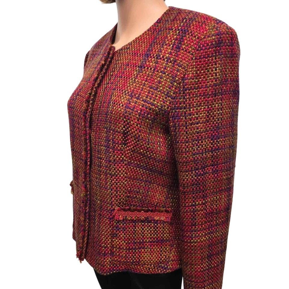 Vintage Madison Studio Tweed Boucle Blazer Jacket 12 Red Snap button Size M / US 6-8 / IT 42-44 - 7 Thumbnail