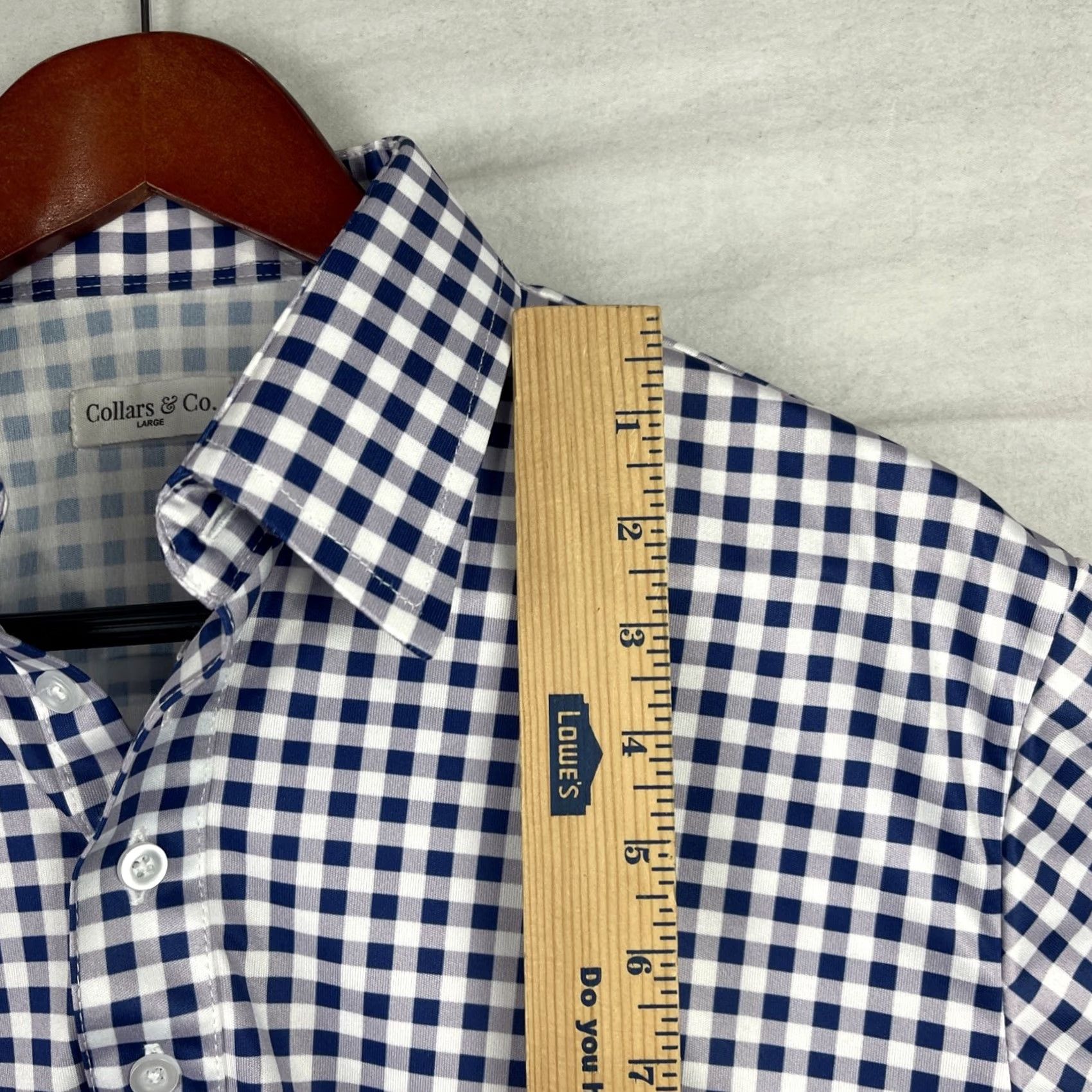 CO Collars & Co Polo Shirt Mens Large Blue Gingham Shirt Size 42R - 6 Thumbnail