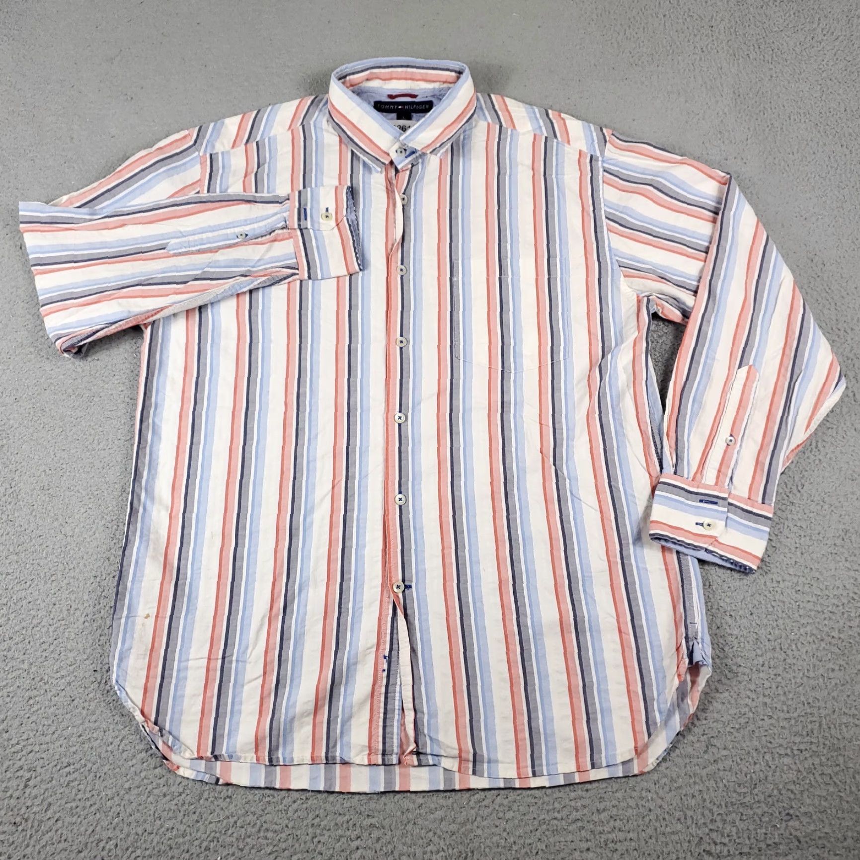Tommy Hilfiger Tommy Hilfiger Button-Up Shirt Mens Large Red Blue Striped Long Sleeve Classic Casual Size US L / EU 52-54 / 3 - 2 Thumbnail